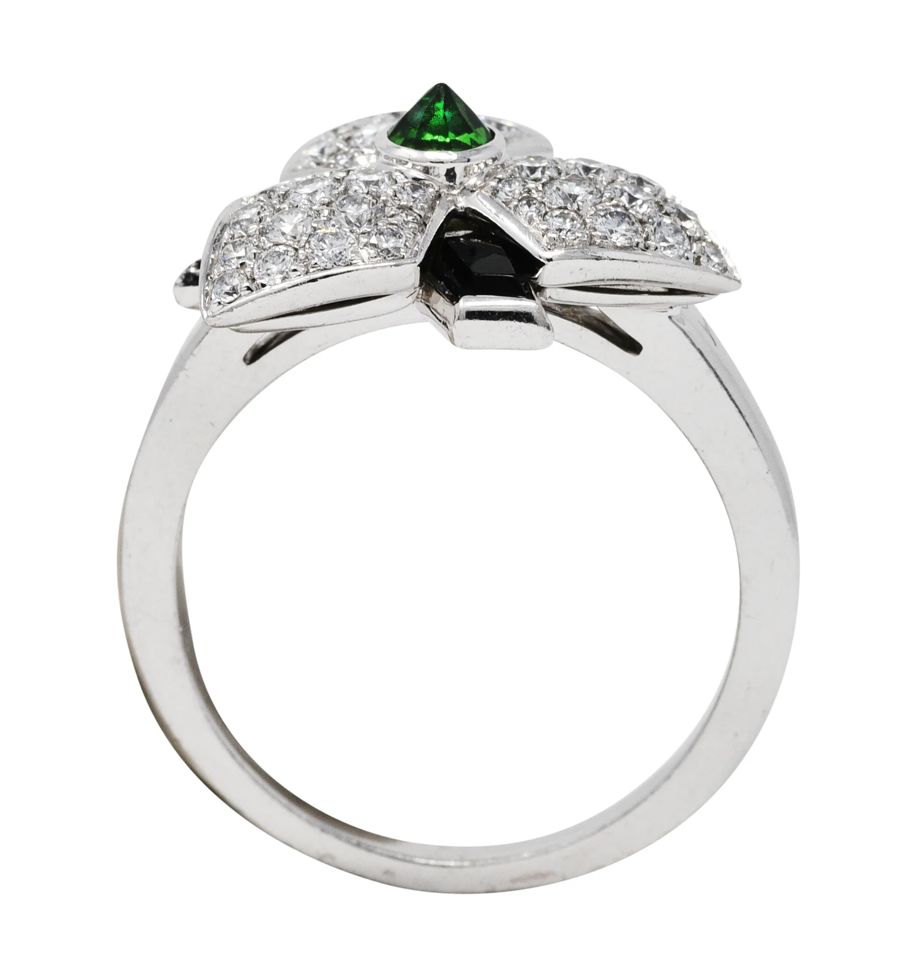 French Cartier Diamond Onyx Tsavorite Garnet 18 Karat White Gold Caresse D'Orchidees Ring - Image 9