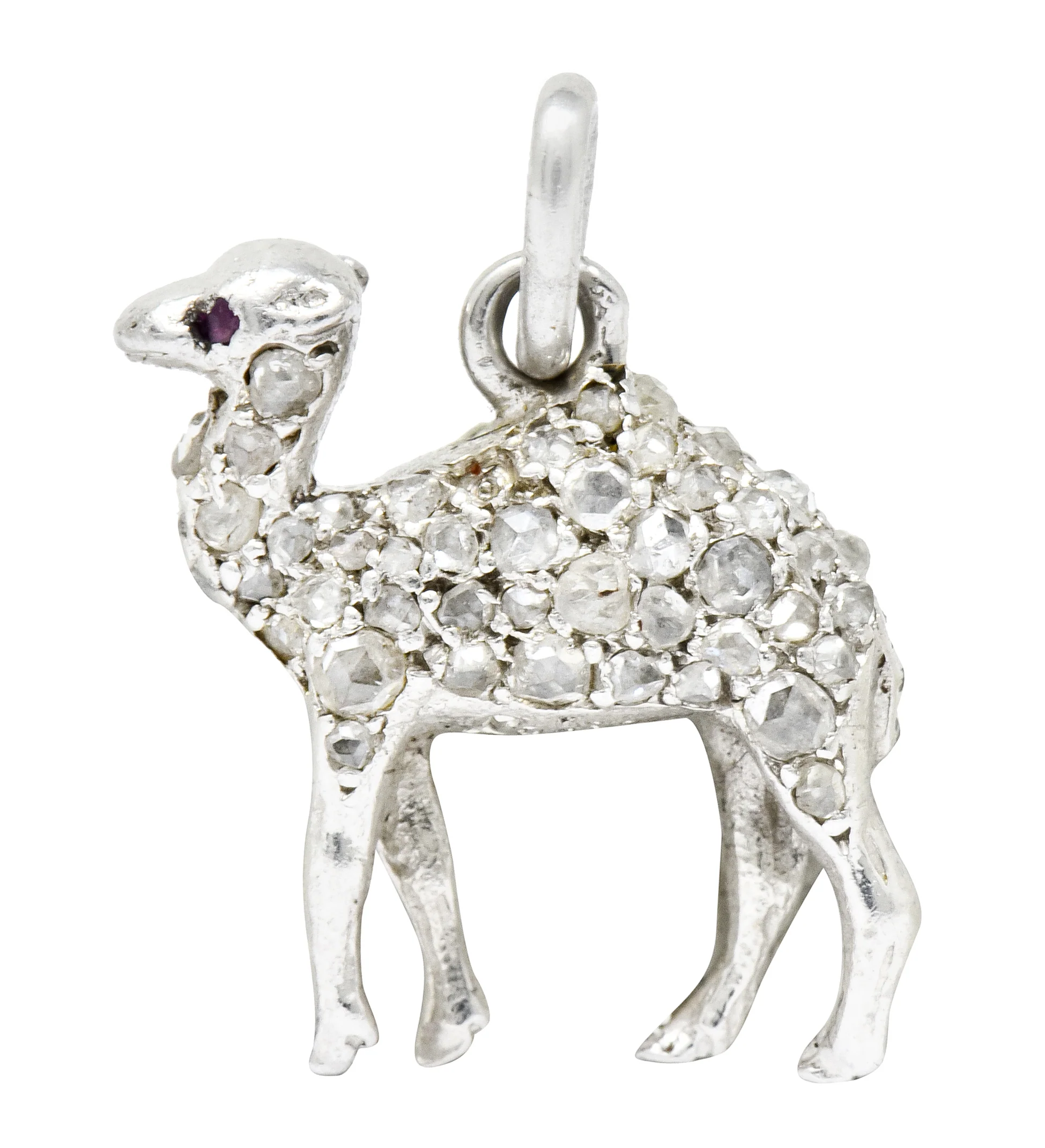 French Cartier Edwardian Rose Cut Diamond Platinum Camel Charm - Image 2