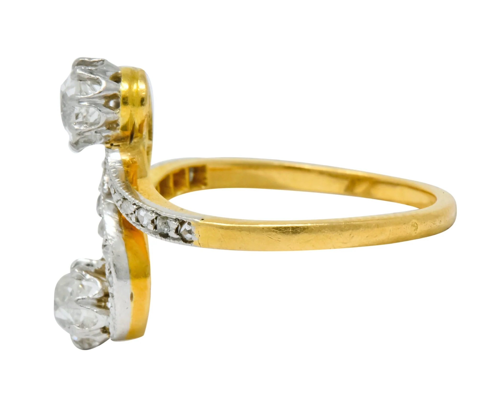 French Edwardian 0.90 CTW Diamond Platinum-Topped 18 Karat Gold Toi Et Moi Ring Circa 1915 - Image 4