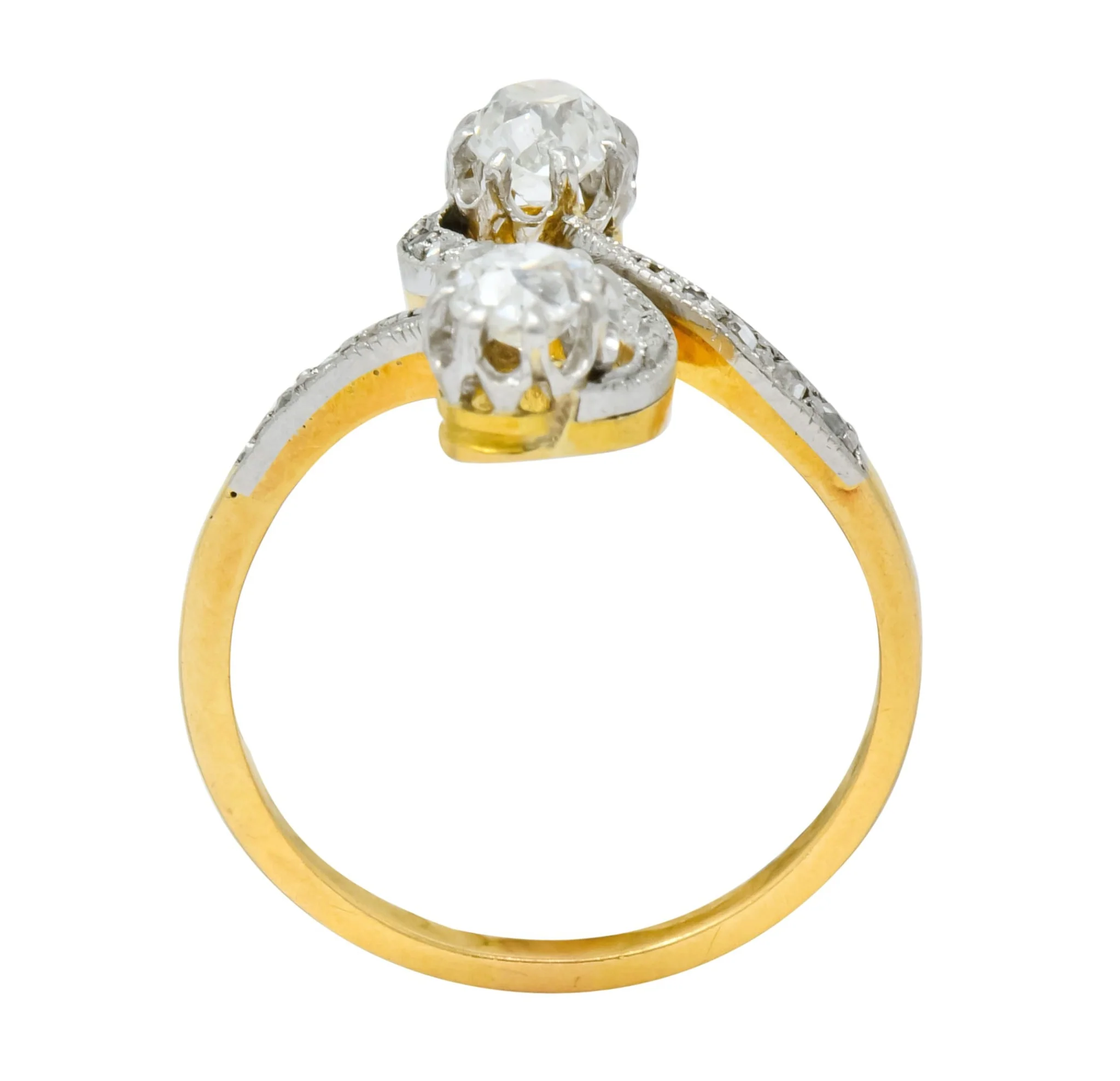 French Edwardian 0.90 CTW Diamond Platinum-Topped 18 Karat Gold Toi Et Moi Ring Circa 1915 - Image 6