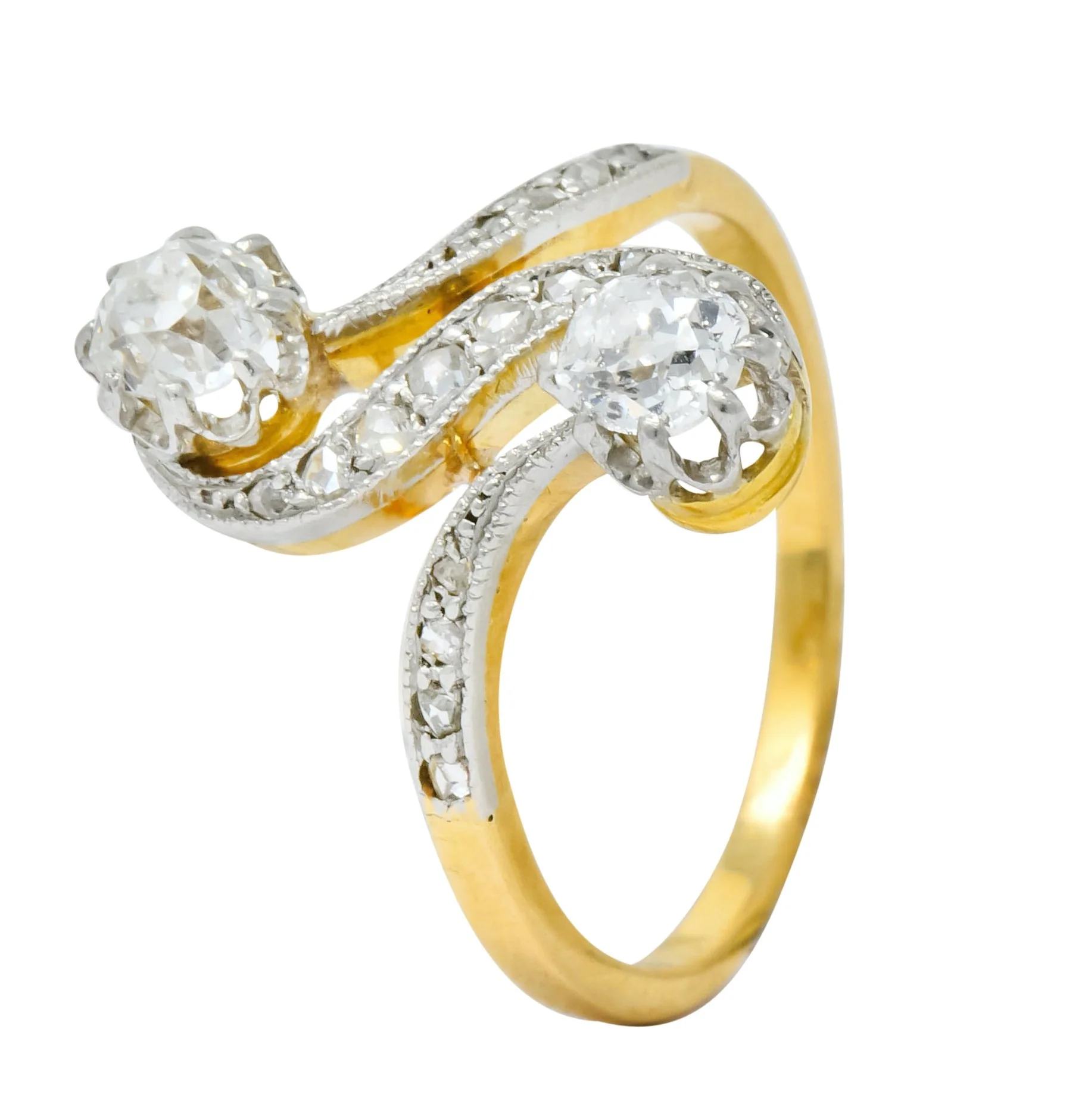 French Edwardian 0.90 CTW Diamond Platinum-Topped 18 Karat Gold Toi Et Moi Ring Circa 1915 - Image 7