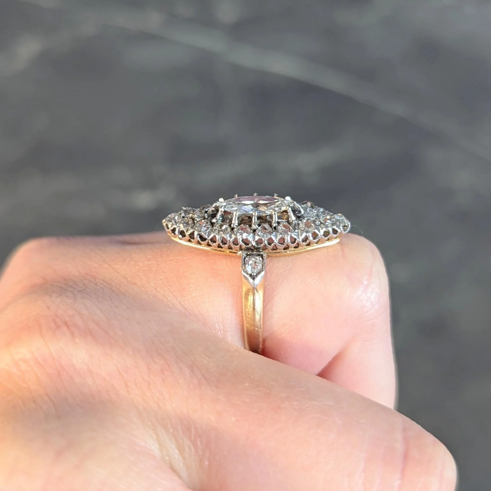 French Edwardian 1.84 CTW Diamond Platinum 18 Karat Gold Antique Navette Ring GIA - Image 13