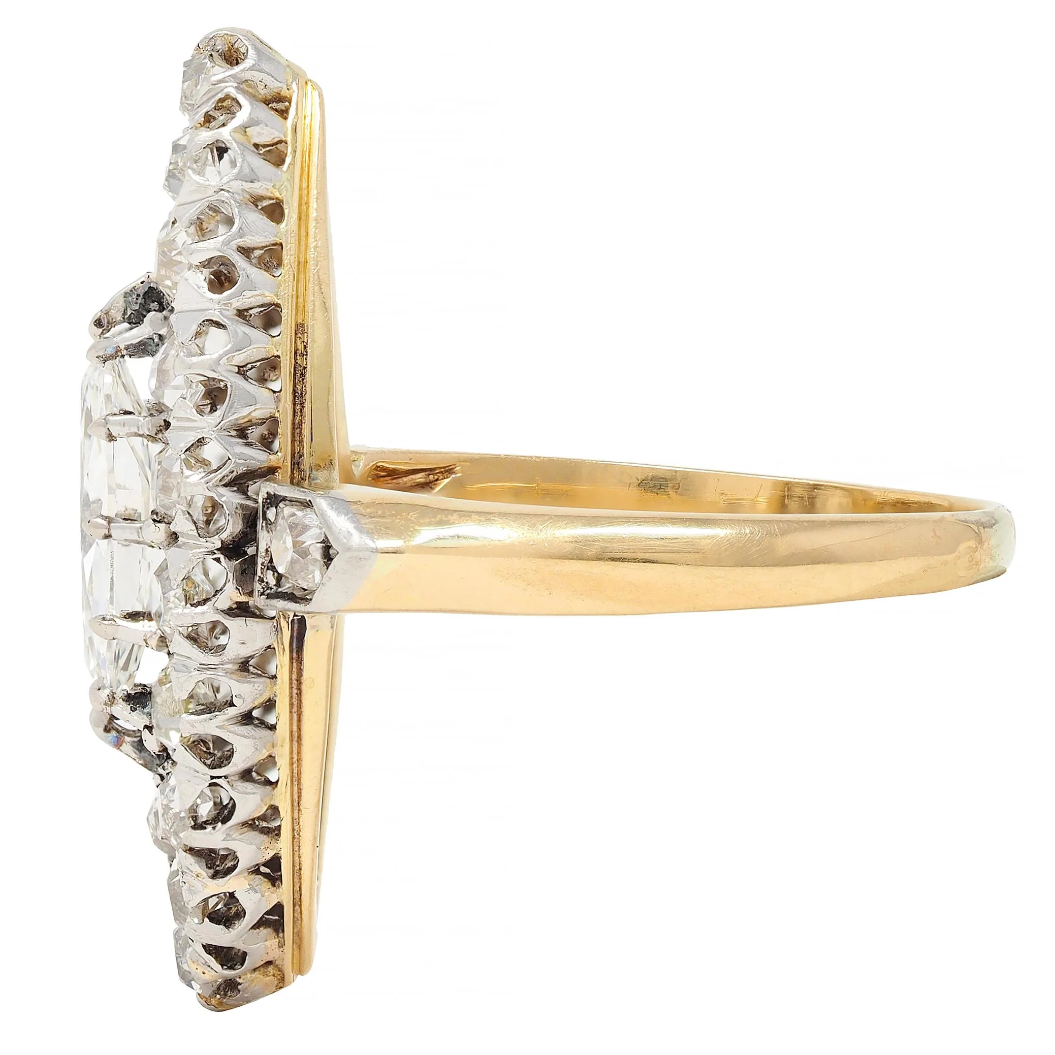 French Edwardian 1.84 CTW Diamond Platinum 18 Karat Gold Antique Navette Ring GIA - Image 5