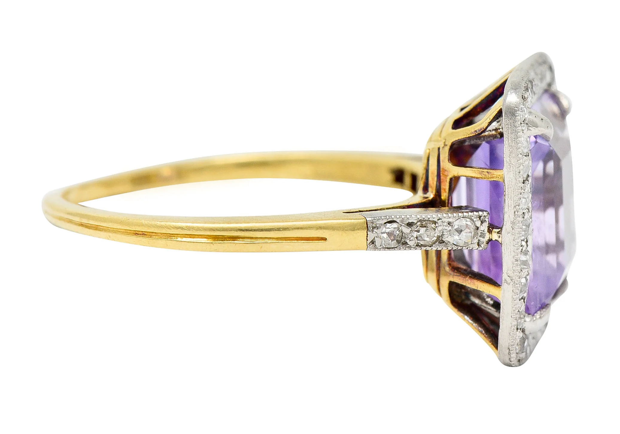 French Edwardian 5.24 CTW No Heat Lavender Sapphire Diamond Platinum 18 Karat Gold Antique Ring - Image 3