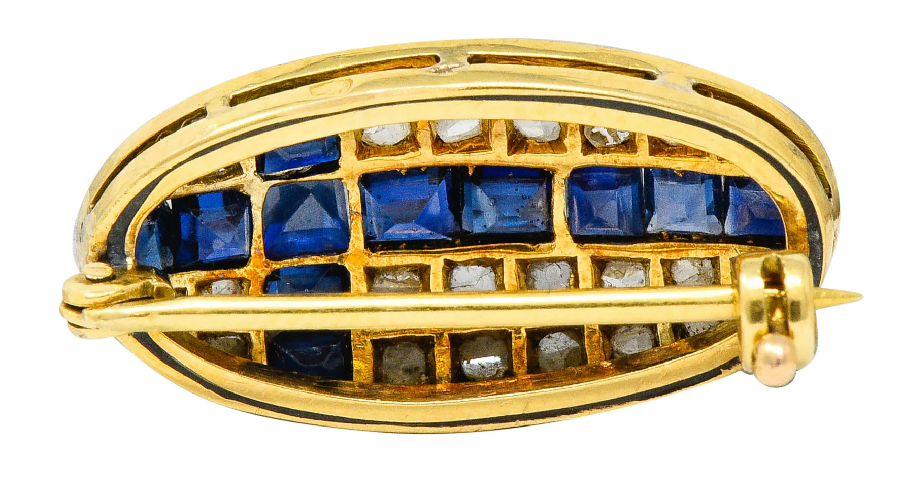 French Edwardian Sapphire Diamond Platinum-Topped 18 Karat Gold Cross Brooch - Image 3