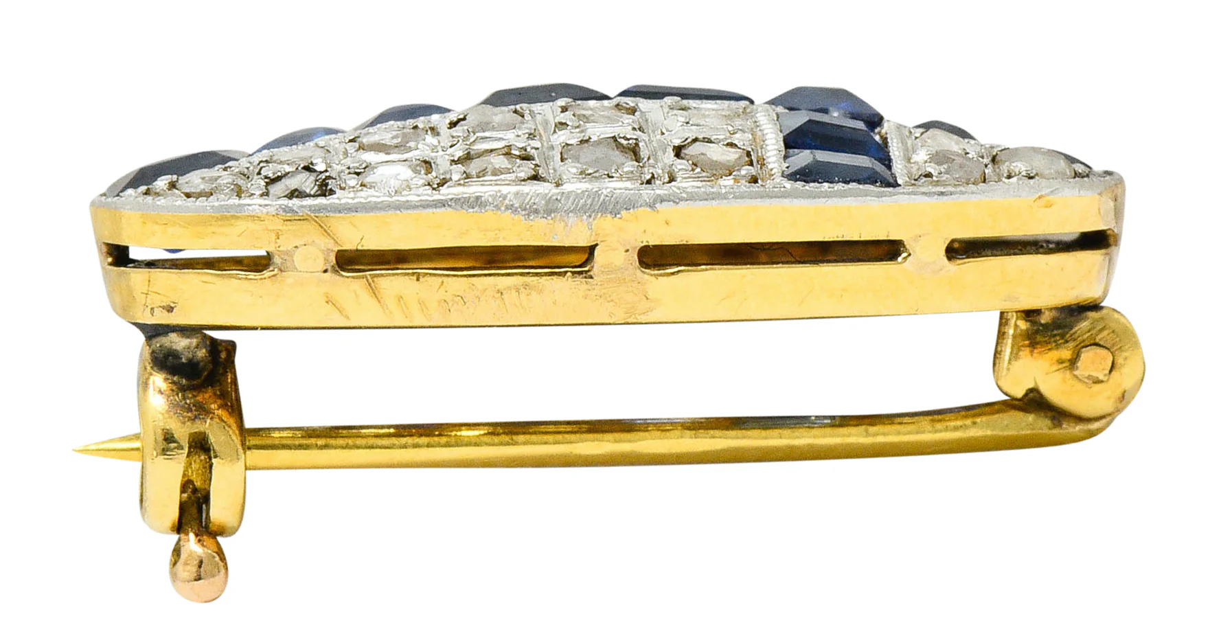French Edwardian Sapphire Diamond Platinum-Topped 18 Karat Gold Cross Brooch - Image 6