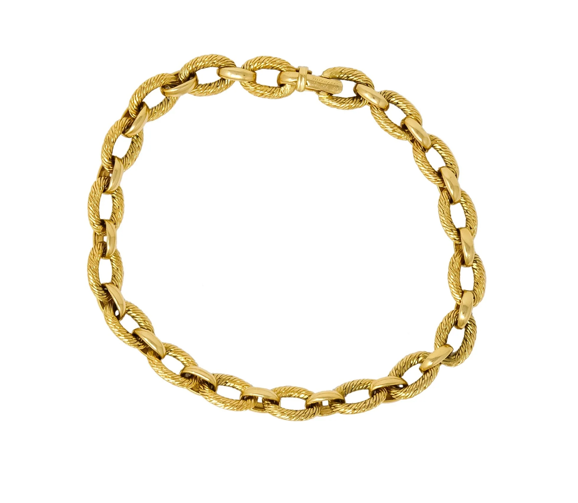 French Tiffany & Co. 18 Karat Yellow Gold Textured Link Bracelet - Image 3