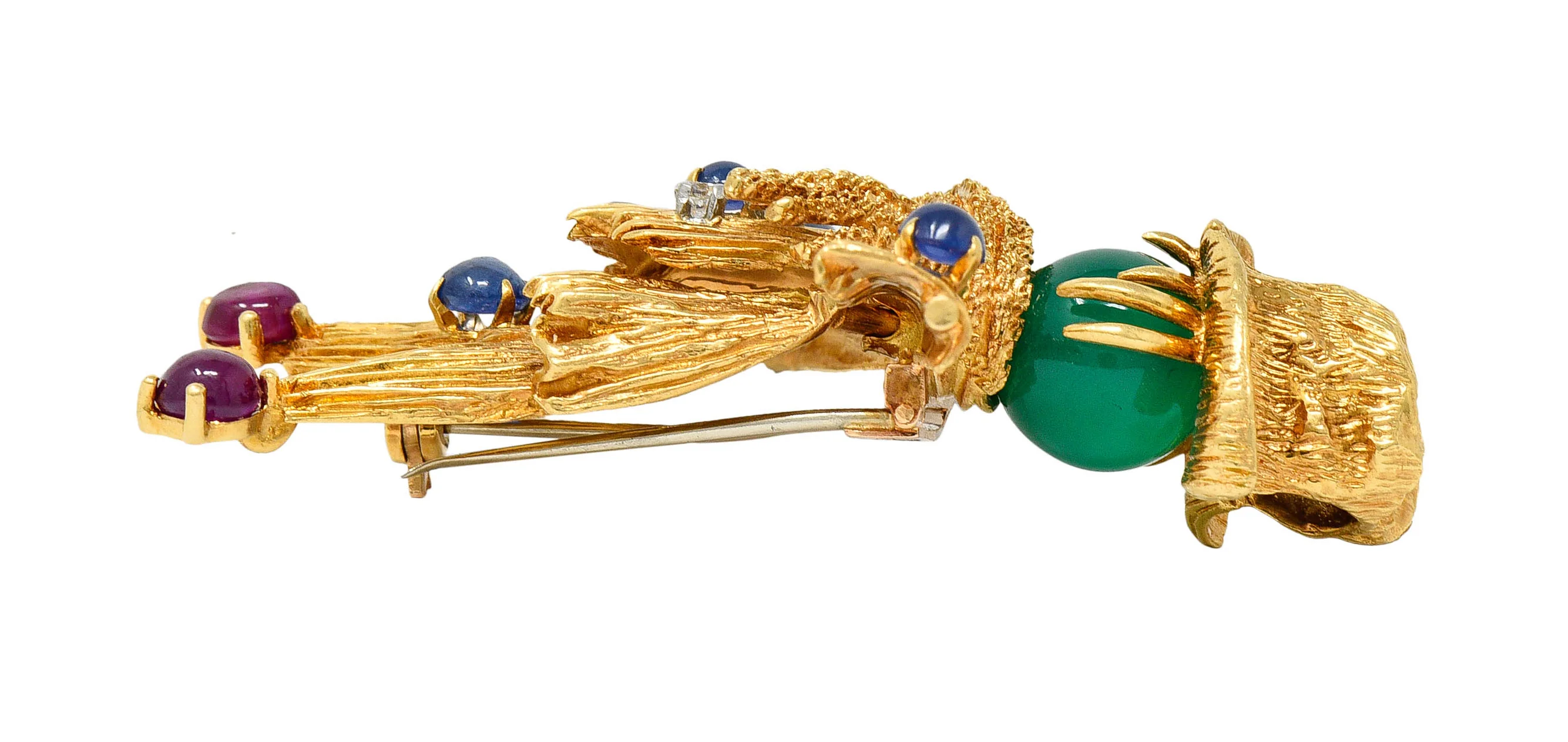 French Van Cleef & Arpels Ruby Sapphire Diamond Chrysoprase 18 Karat Gold Scarecrow Brooch 1965 - Image 11