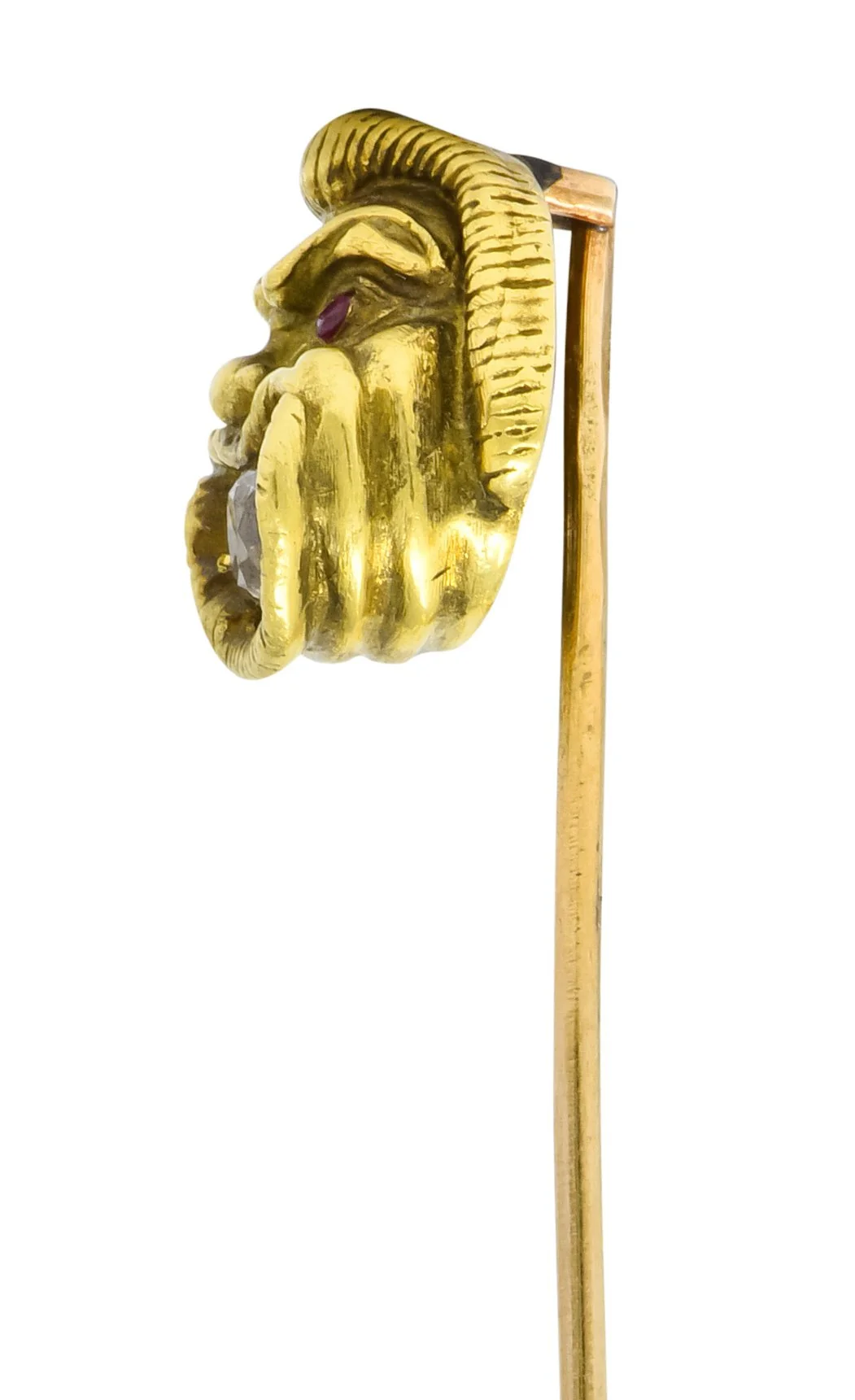 French Victorian 0.21 CTW Old Mine Diamond 18 Karat Green Gold Comedy Mask Stickpin - Image 3