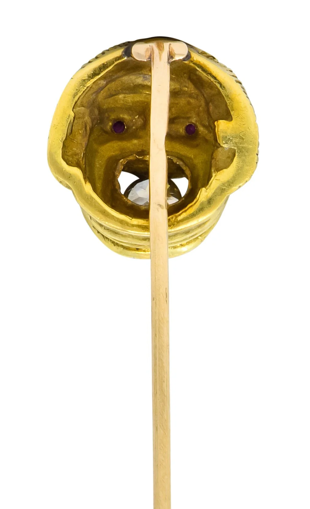 French Victorian 0.21 CTW Old Mine Diamond 18 Karat Green Gold Comedy Mask Stickpin - Image 4