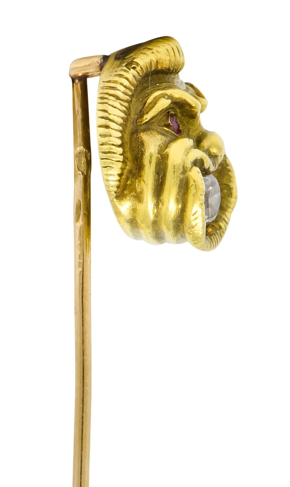 French Victorian 0.21 CTW Old Mine Diamond 18 Karat Green Gold Comedy Mask Stickpin - Image 5