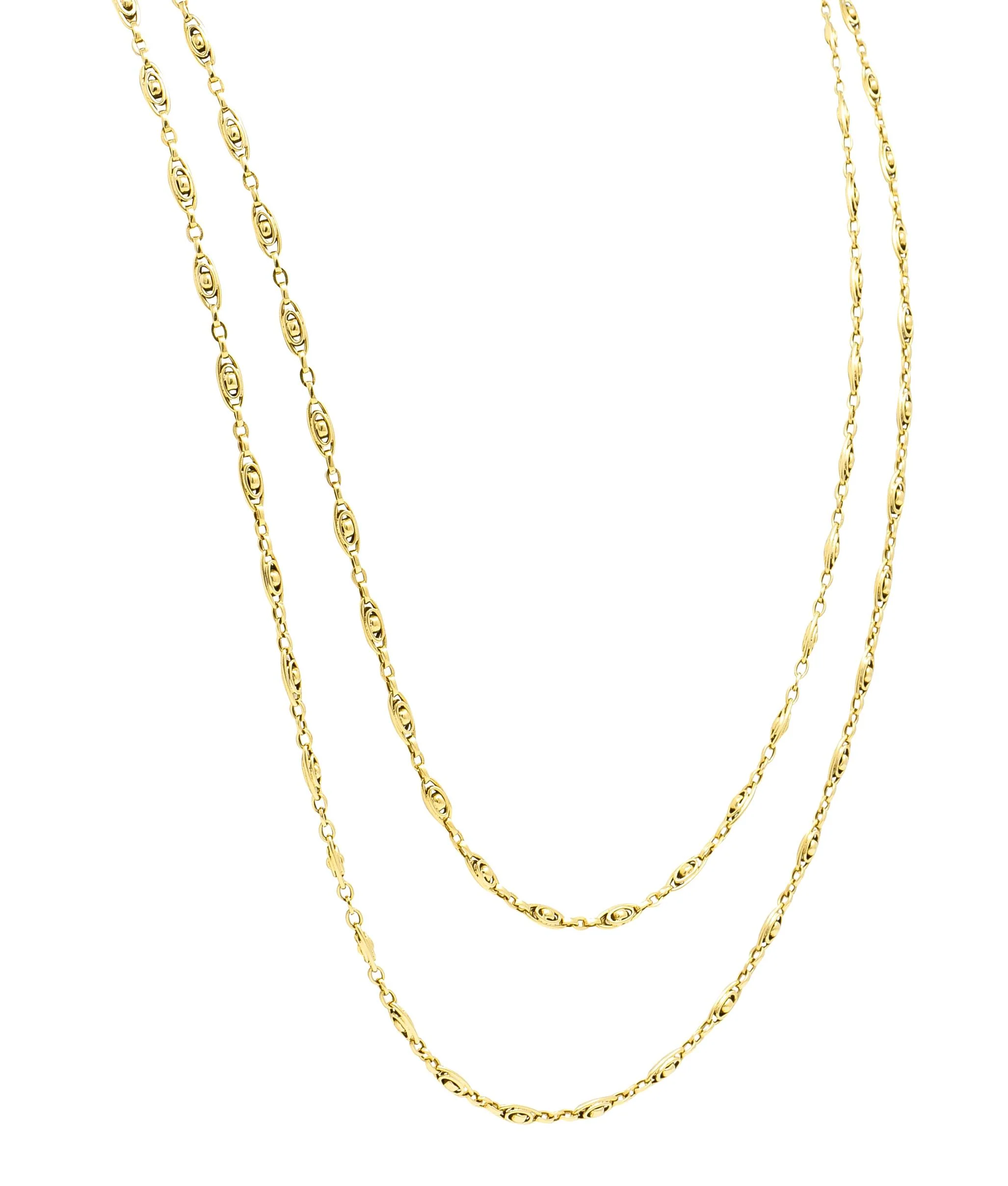 French Victorian 18 Karat Yellow Gold 58 1/2 Inch Long Oval Link Antique Chain Necklace - Image 7