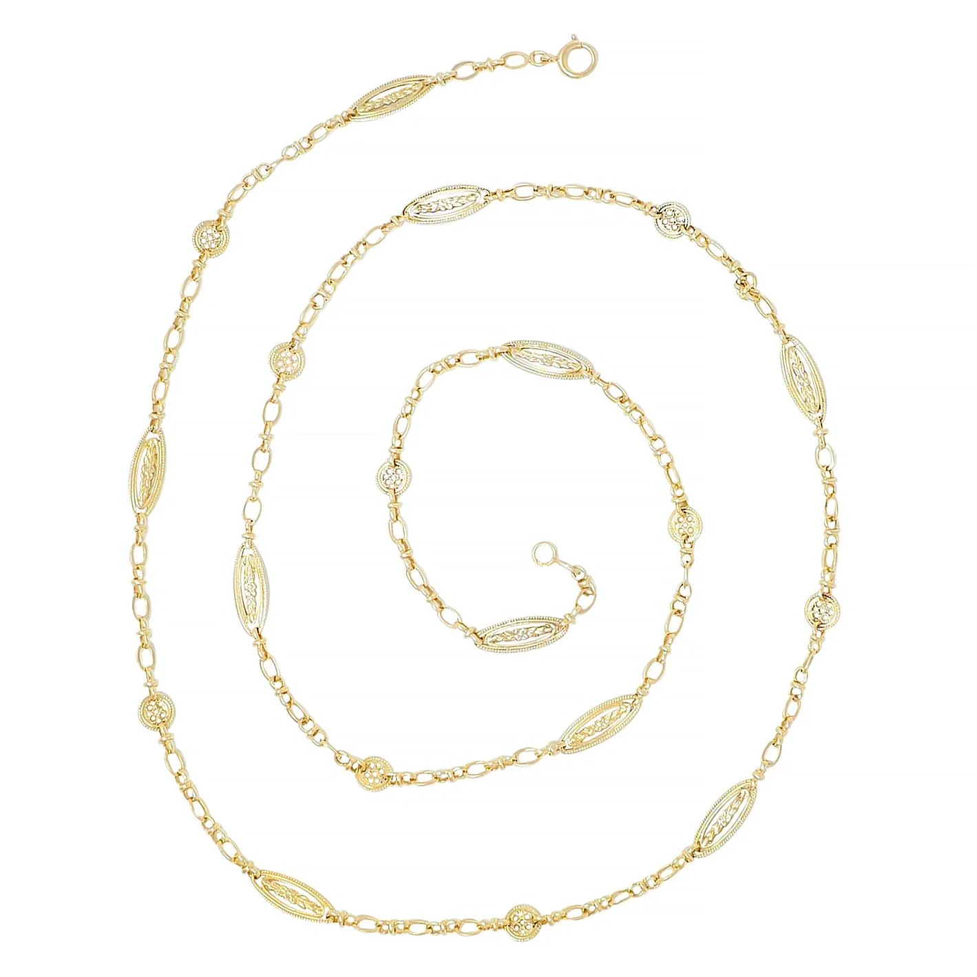 French Victorian 18 Karat Yellow Gold Antique Orange Blossom Link Chain Necklace - Image 3