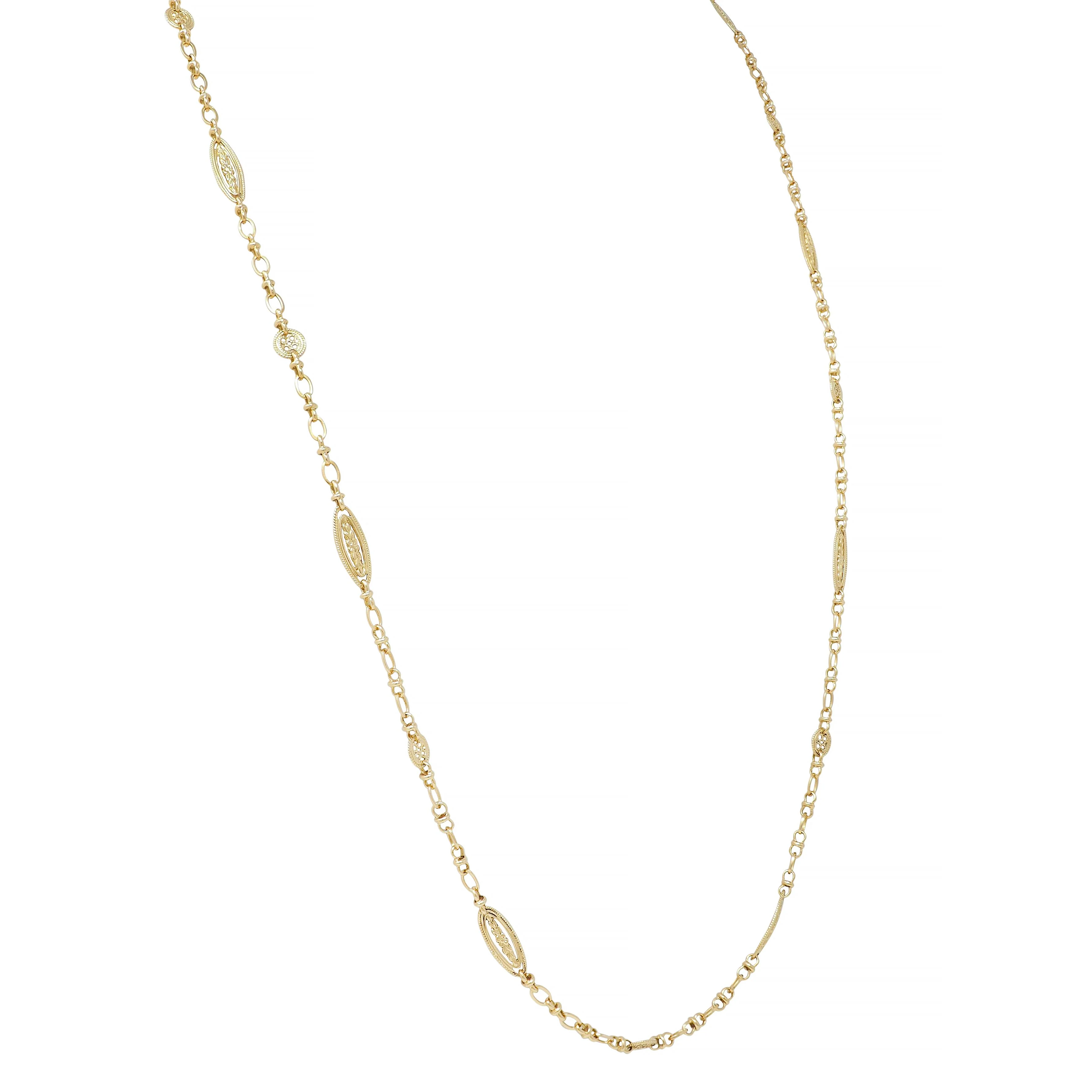 French Victorian 18 Karat Yellow Gold Antique Orange Blossom Link Chain Necklace - Image 4