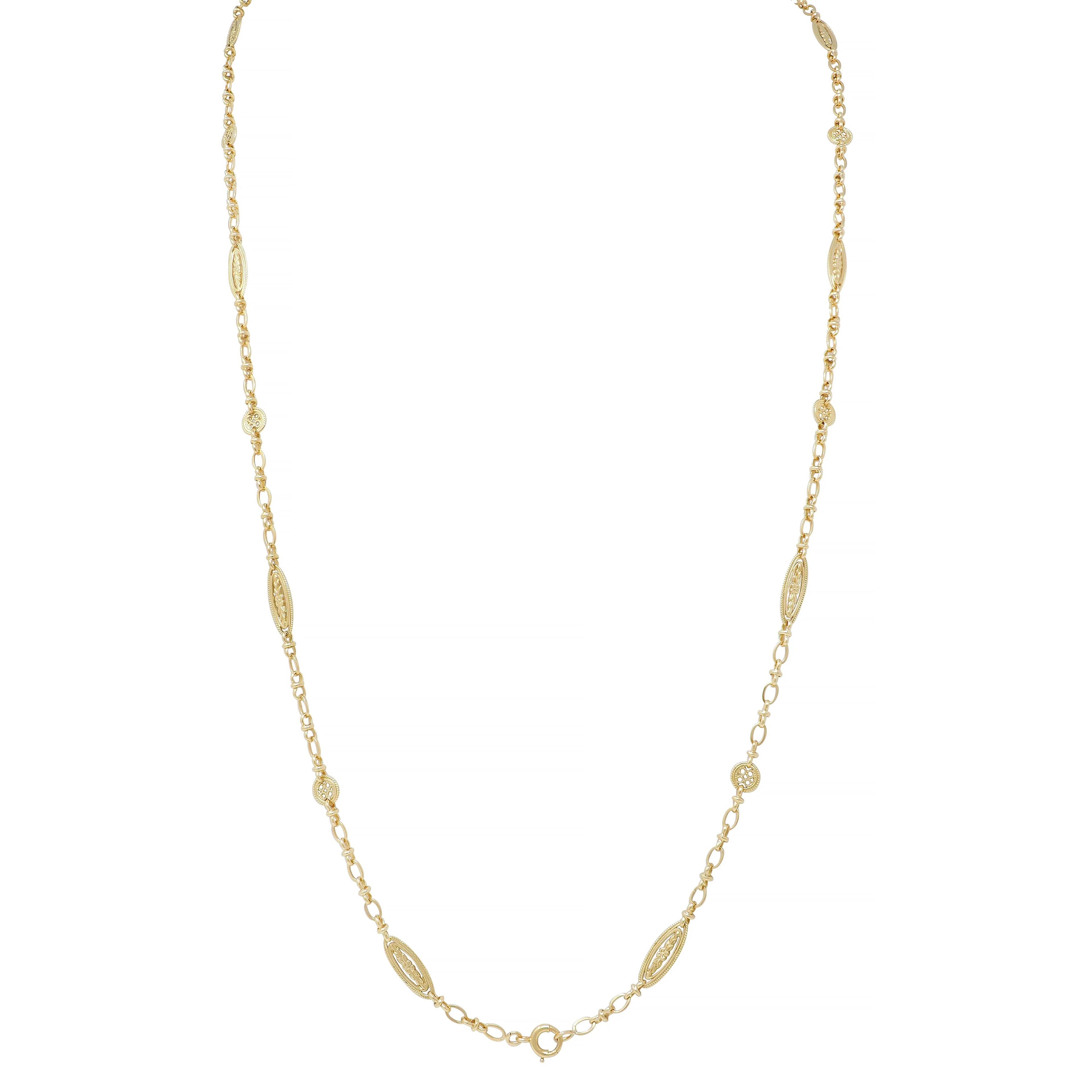 French Victorian 18 Karat Yellow Gold Antique Orange Blossom Link Chain Necklace - Image 5