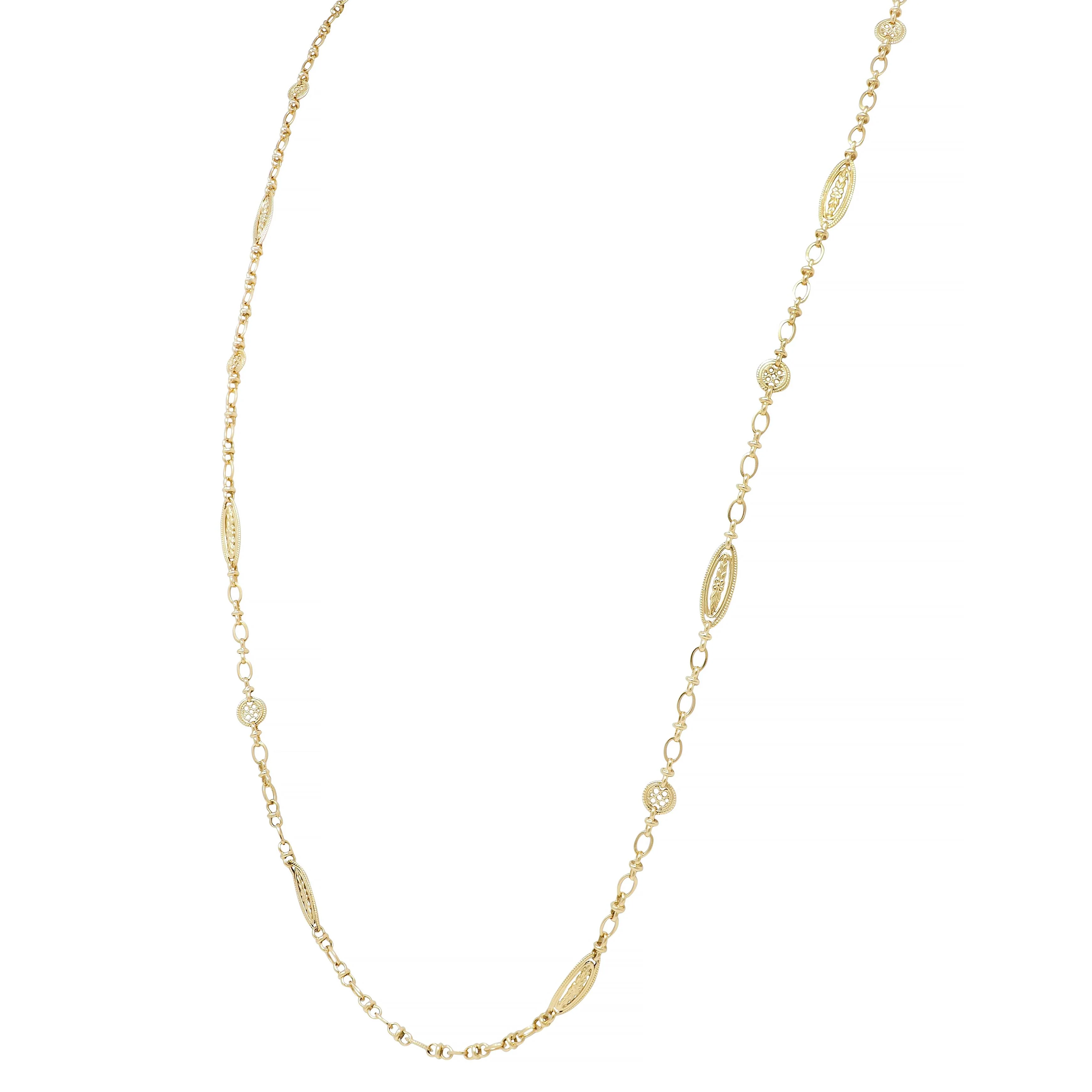 French Victorian 18 Karat Yellow Gold Antique Orange Blossom Link Chain Necklace - Image 6