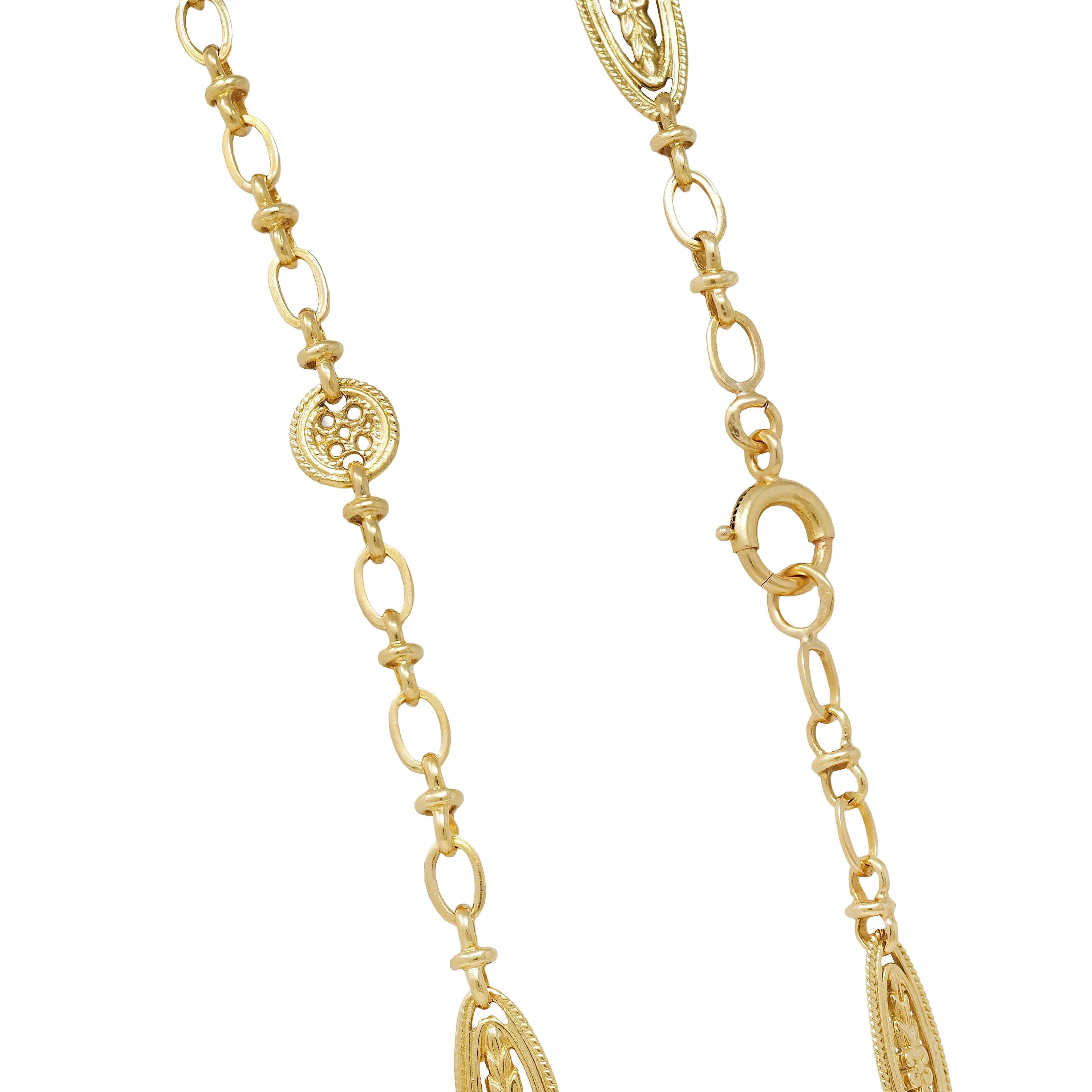 French Victorian 18 Karat Yellow Gold Antique Orange Blossom Link Chain Necklace - Image 7
