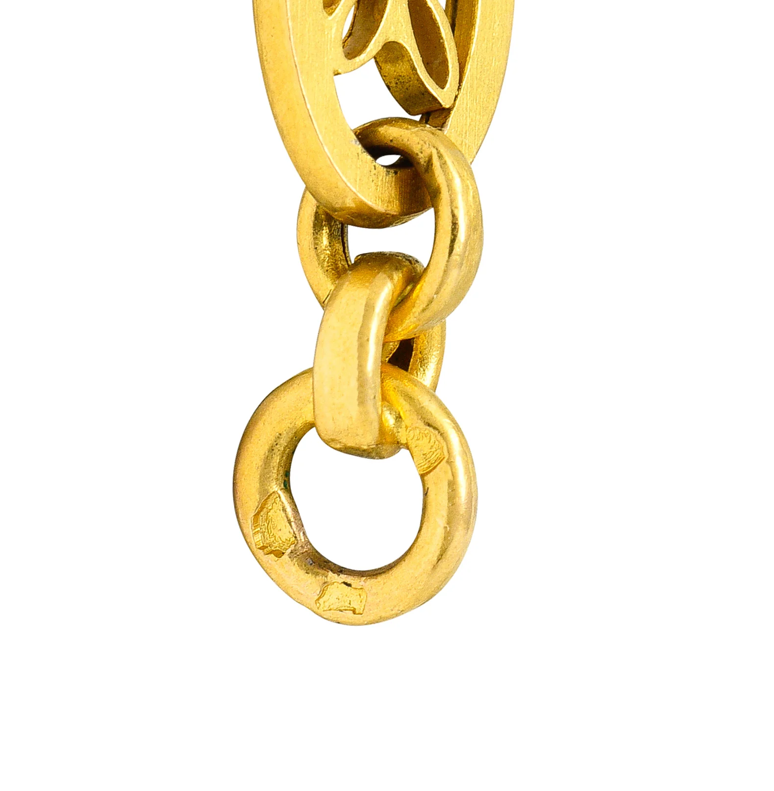 French Victorian 18 Karat Yellow Gold Floral Navette Link Antique Chain Necklace - Image 5