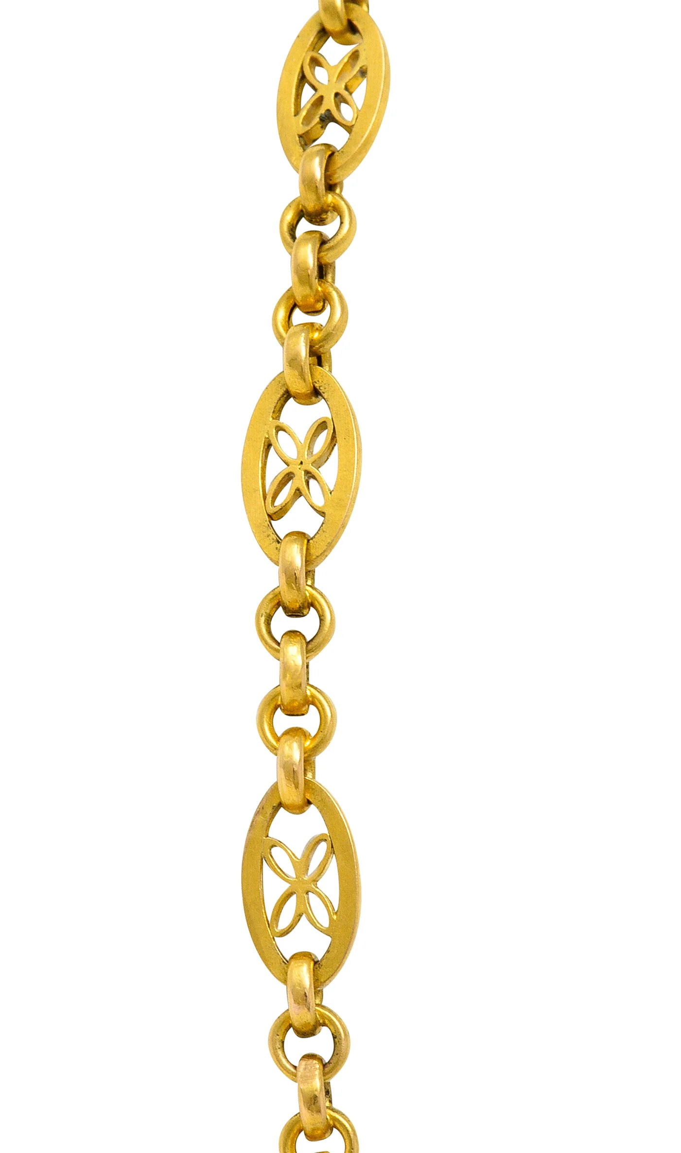 French Victorian 18 Karat Yellow Gold Floral Navette Link Antique Chain Necklace - Image 7