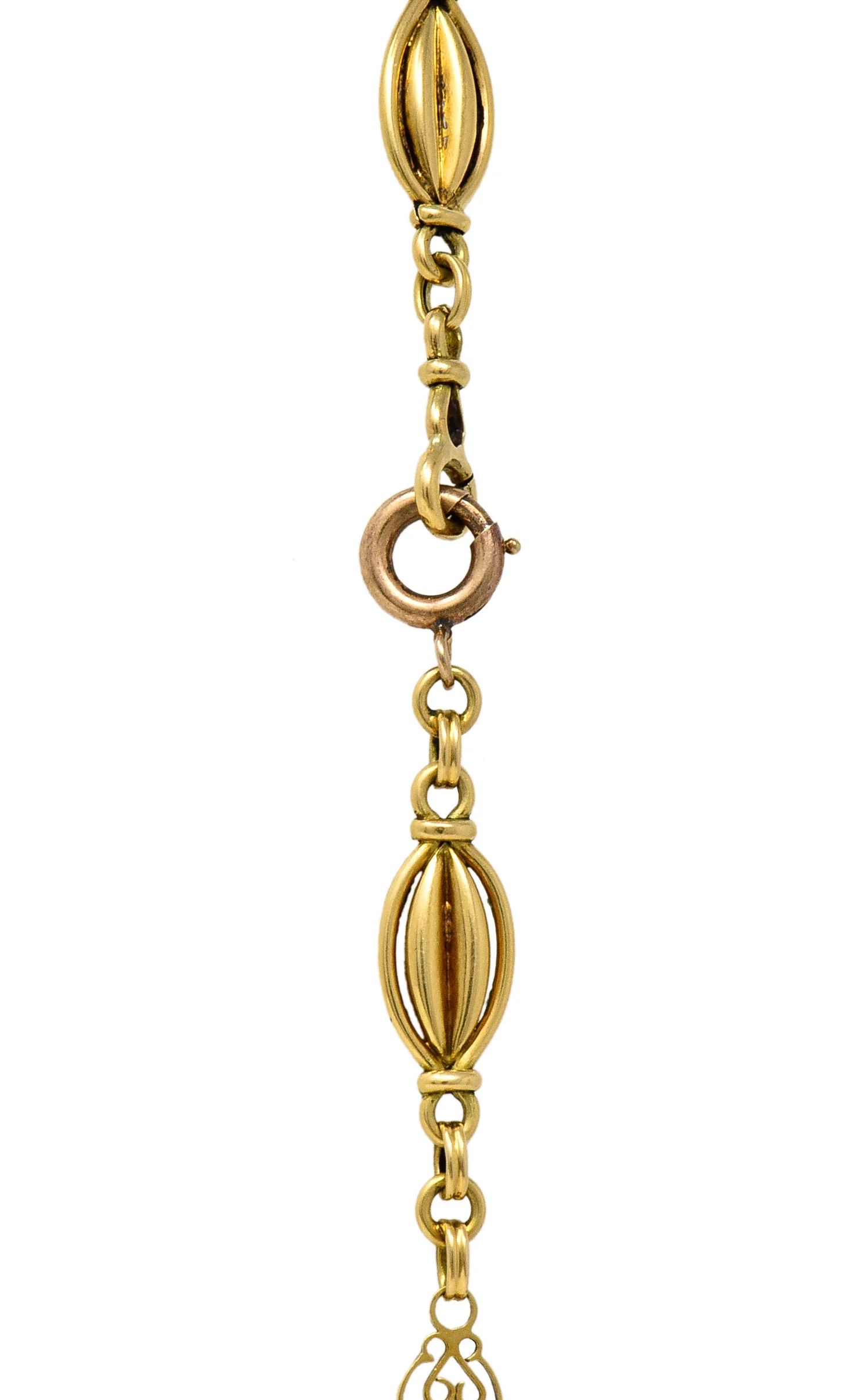 French Victorian 18 Karat Yellow Gold Heart Navette Link Antique Chain Necklace - Image 6