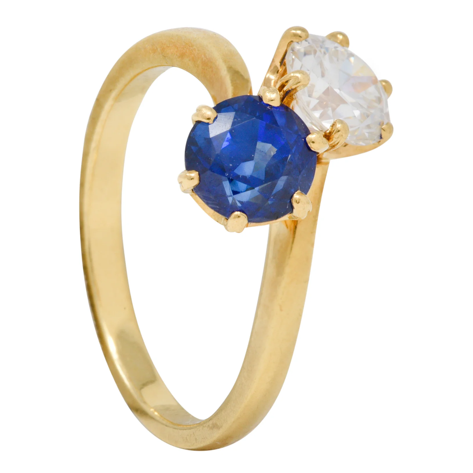 French Victorian Diamond Sapphire 2.04 CTW 18 Karat Gold Toi-Et-Moi Antique Ring - Image 11