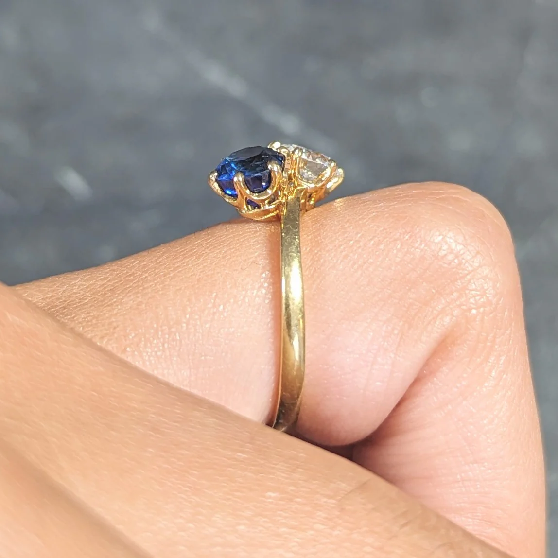 French Victorian Diamond Sapphire 2.04 CTW 18 Karat Gold Toi-Et-Moi Antique Ring - Image 15