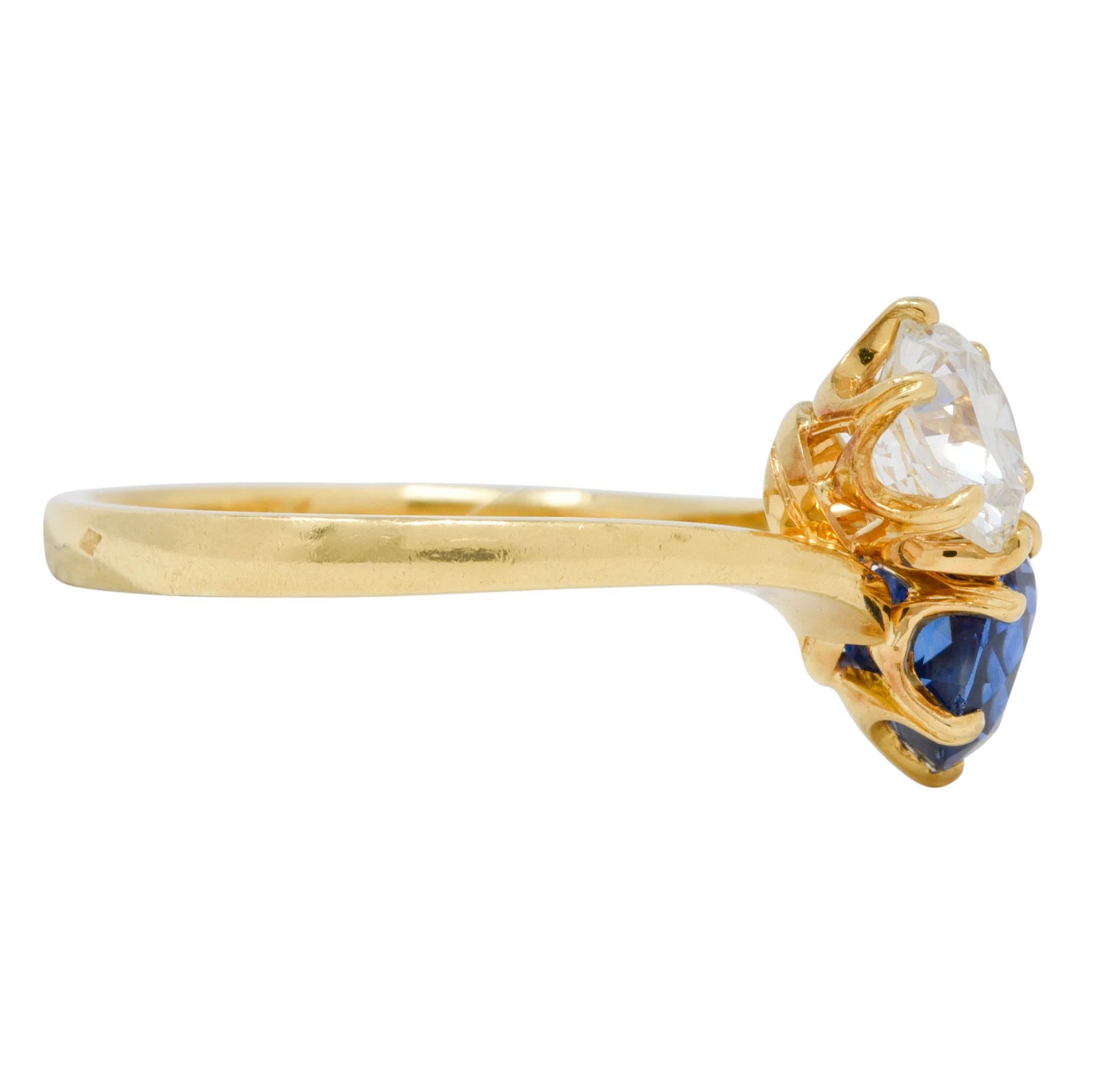 French Victorian Diamond Sapphire 2.04 CTW 18 Karat Gold Toi-Et-Moi Antique Ring - Image 4
