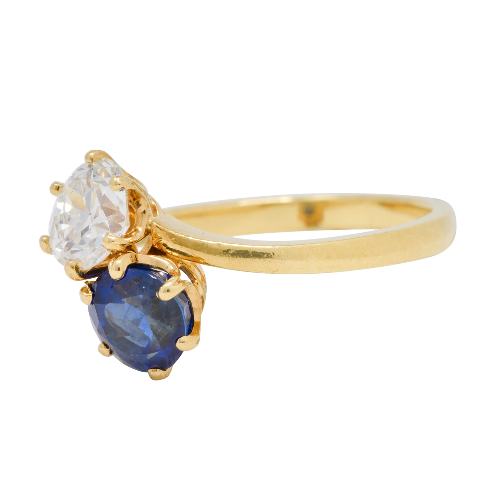 French Victorian Diamond Sapphire 2.04 CTW 18 Karat Gold Toi-Et-Moi Antique Ring - Image 7