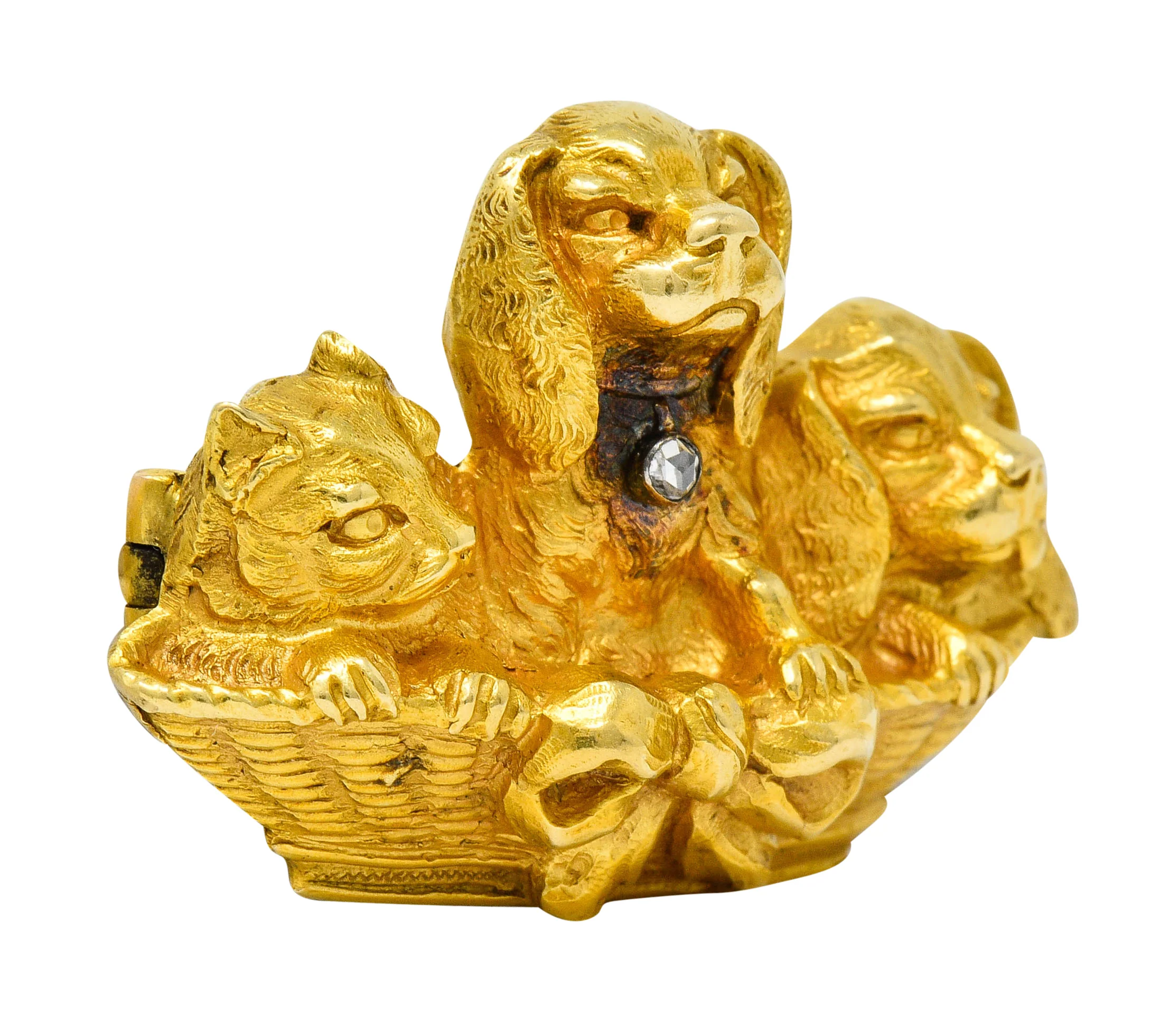 French Victorian Rose Cut Diamond 18 Karat Gold Puppy Brooch - Image 2