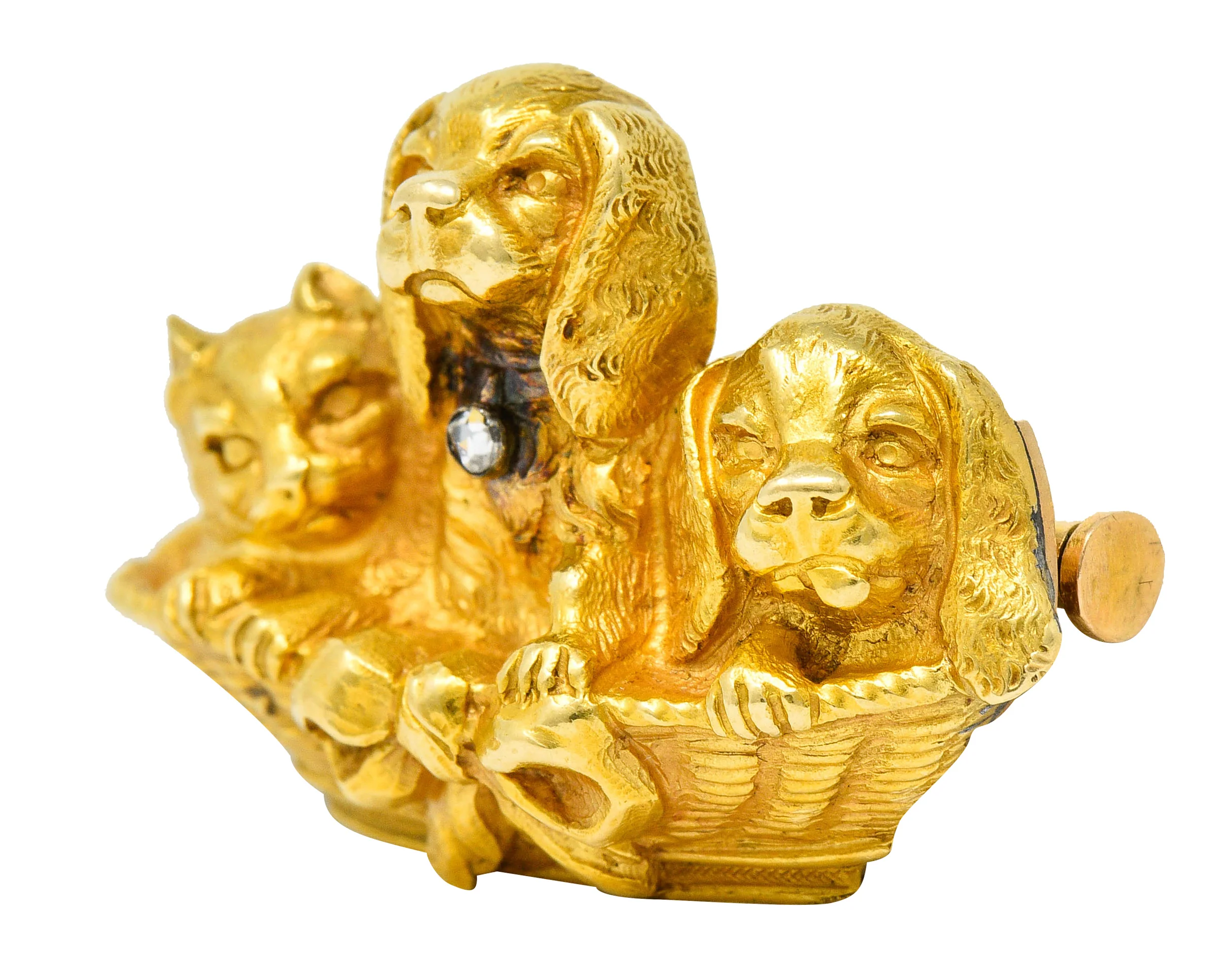 French Victorian Rose Cut Diamond 18 Karat Gold Puppy Brooch - Image 4