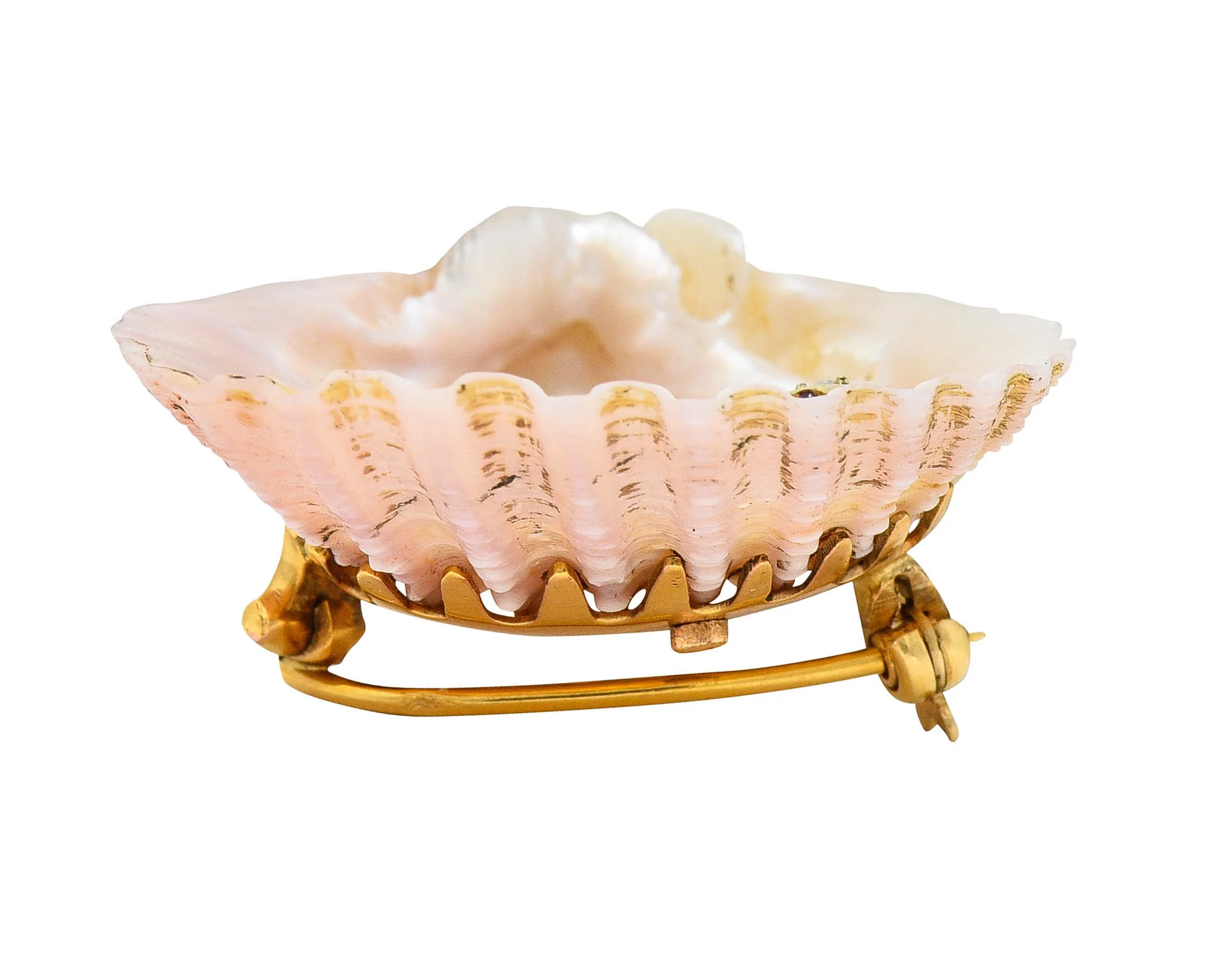 French Victorian Shell Rose Cut Diamond 18 Karat Gold Lizard Brooch - Image 15