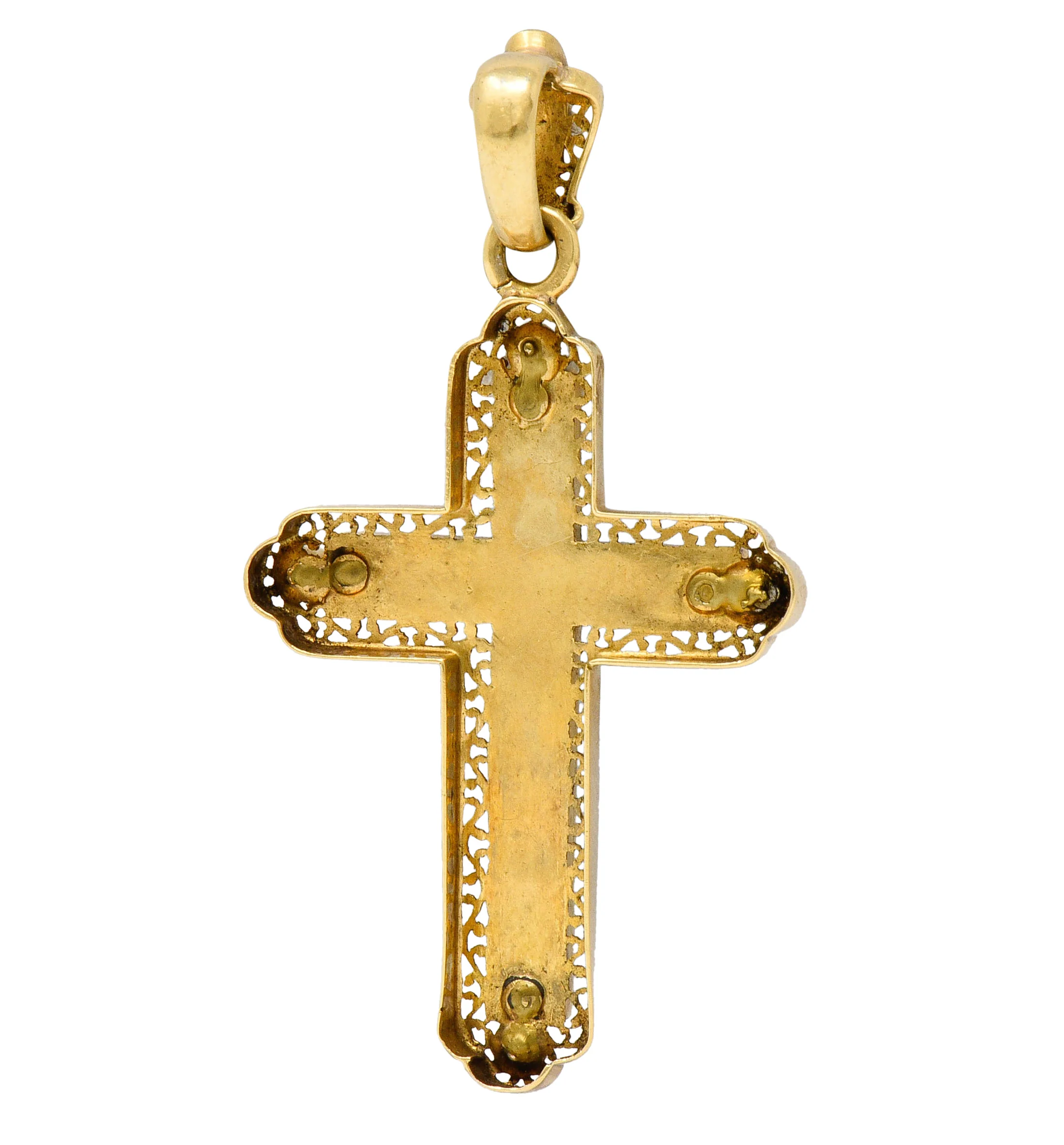 French Victorian Turquoise Pearl 18 Karat Gold Cross Pendant - Image 3