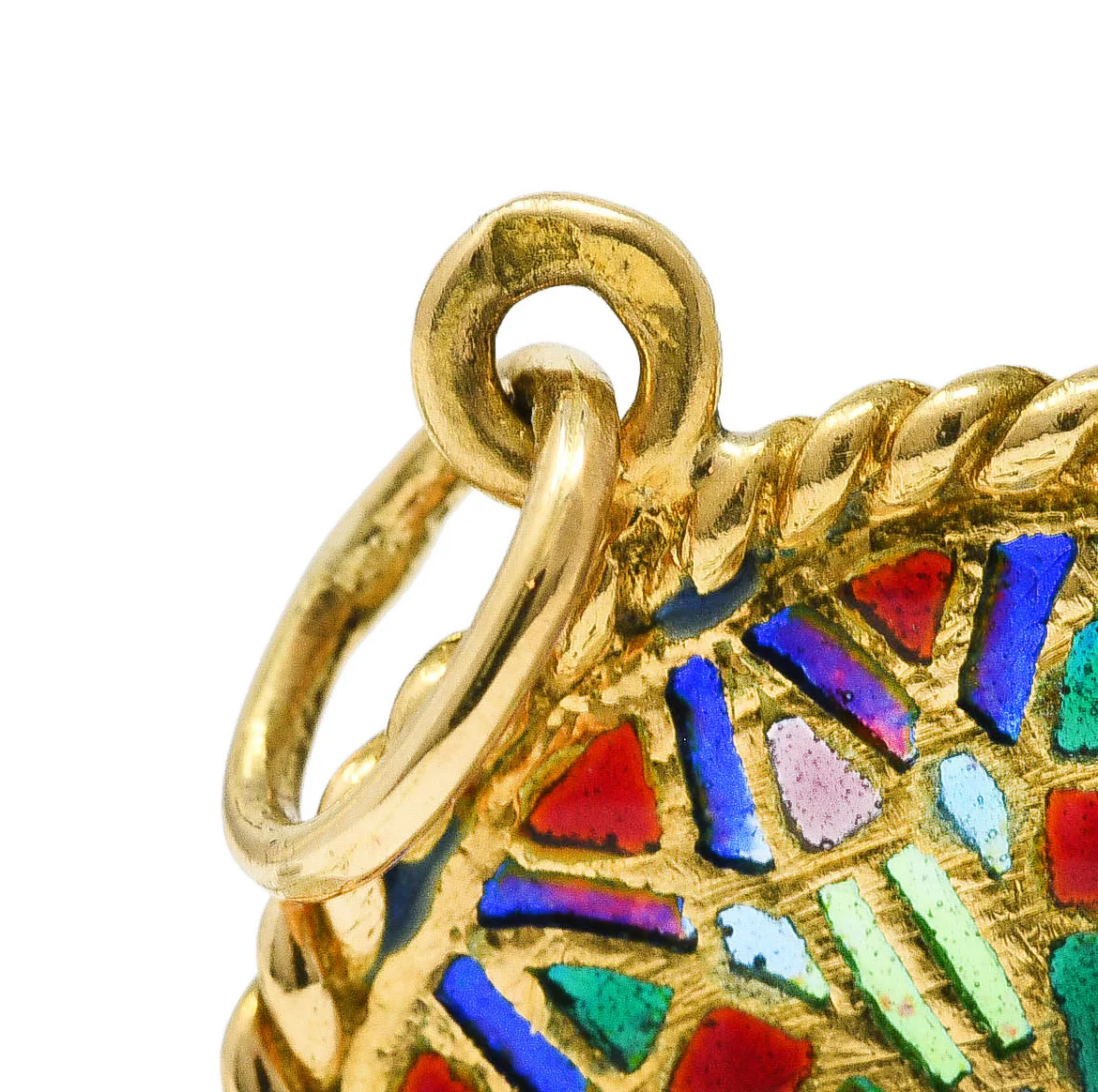 French Vintage Plique-A-Jour Enamel 18 Karat Yellow Gold Rose Window Charm - Image 4