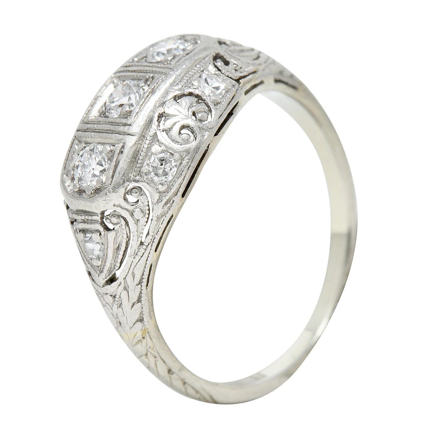 Fulmer & Co. 0.50 CTW Diamond 19 Karat White Gold Palm Leaf Bombe Band Ring - Image 11