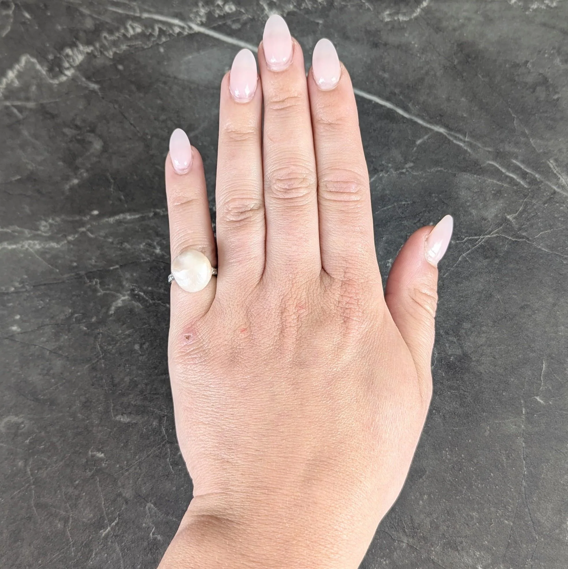Fulmer Co. Art Deco Light Pink Natural Unionidae Pearl Diamond Platinum Antique Dinner Ring GIA - Image 10