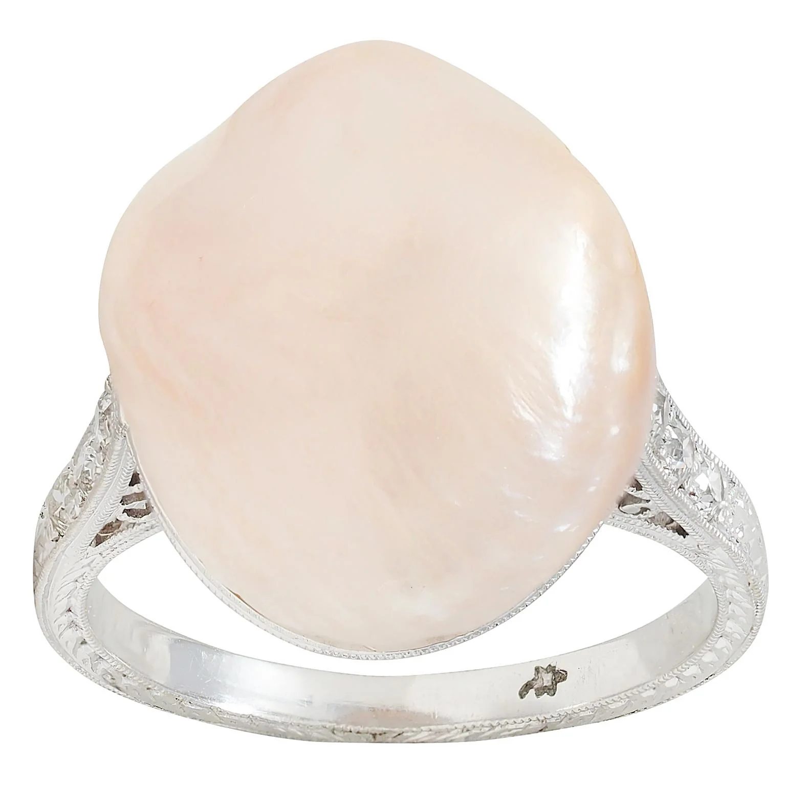 Fulmer Co. Art Deco Light Pink Natural Unionidae Pearl Diamond Platinum Antique Dinner Ring GIA - Image 7