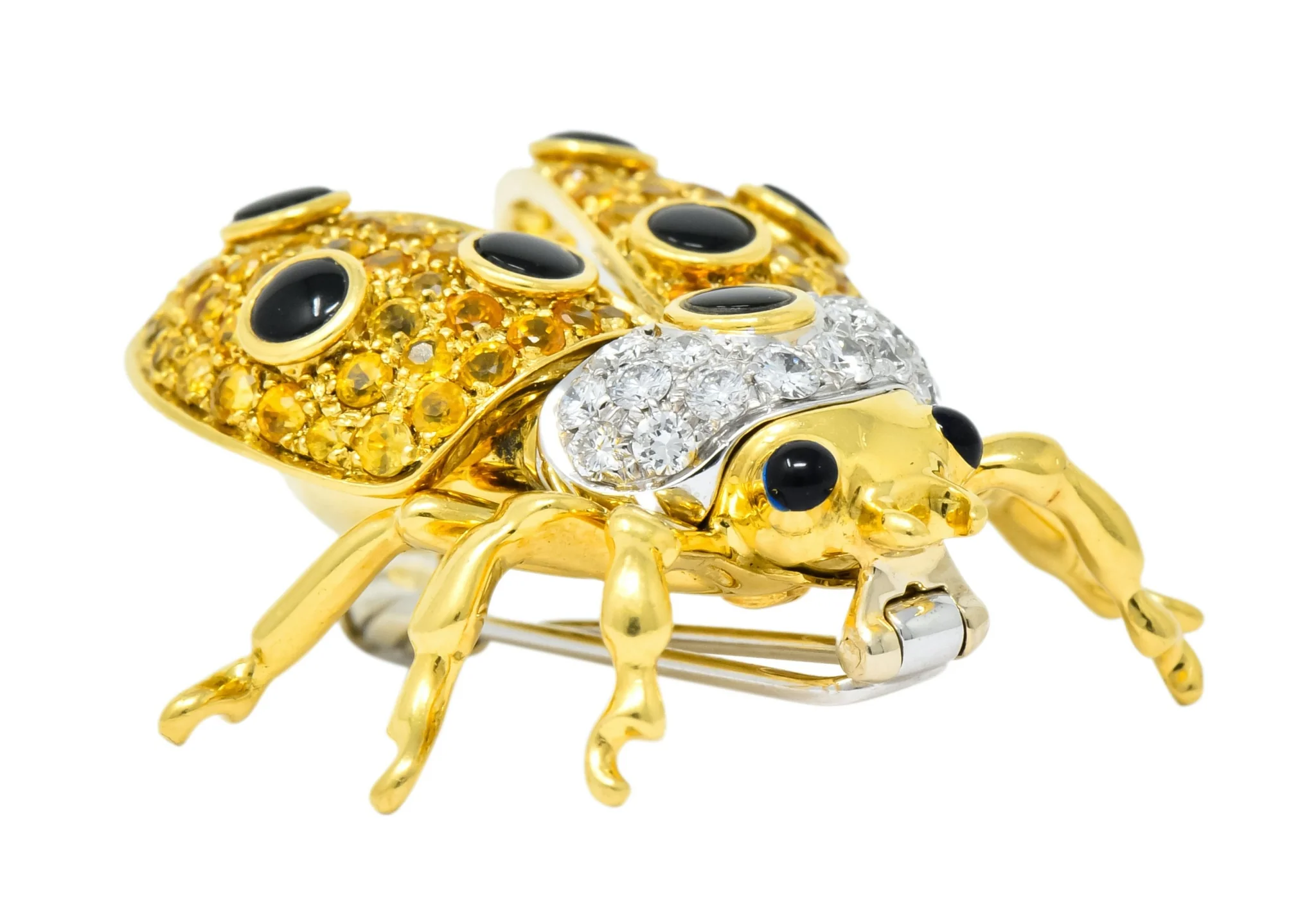 Garavelli 4.80 CTW Yellow Sapphire Diamond Enamel 18 Karat Gold Ladybug Brooch - Image 3