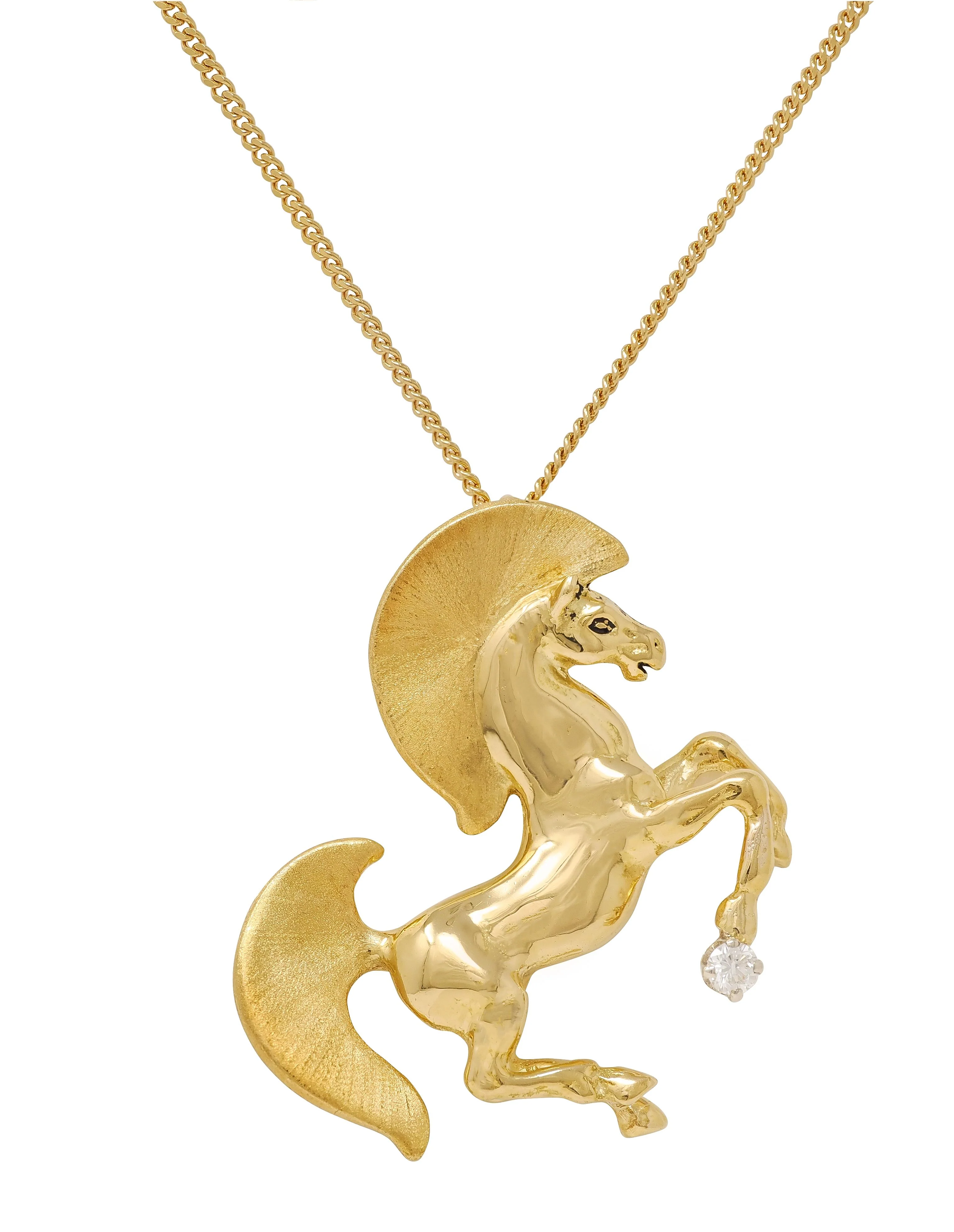 Gayle Bright 1986 18 Karat Two-Tone Gold Diamond Vintage Horse Pendant Necklace - Image 10