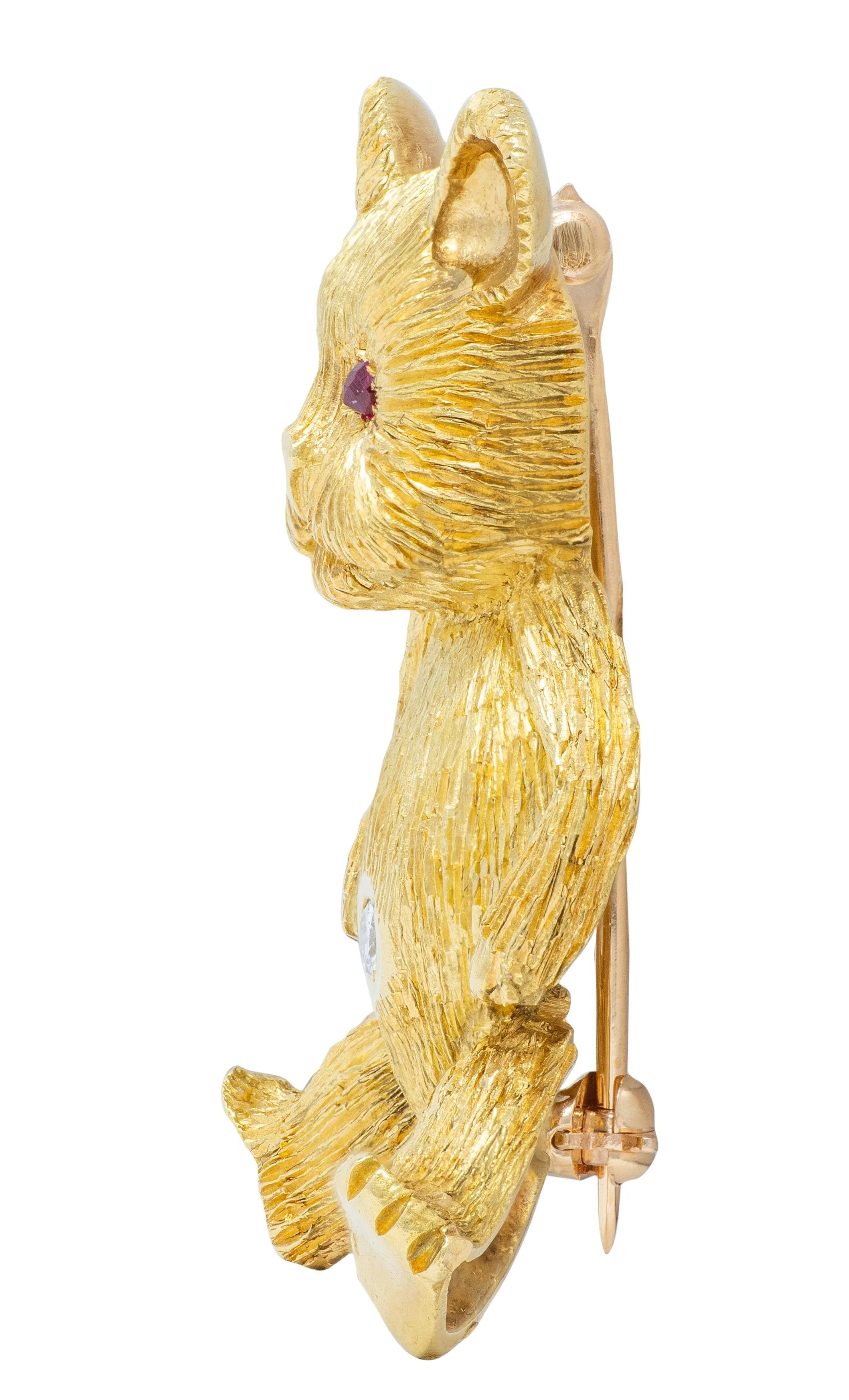 1960's Ruby Diamond 18 Karat Yellow Gold Vintage Teddy Bear Animal Brooch - Image 3