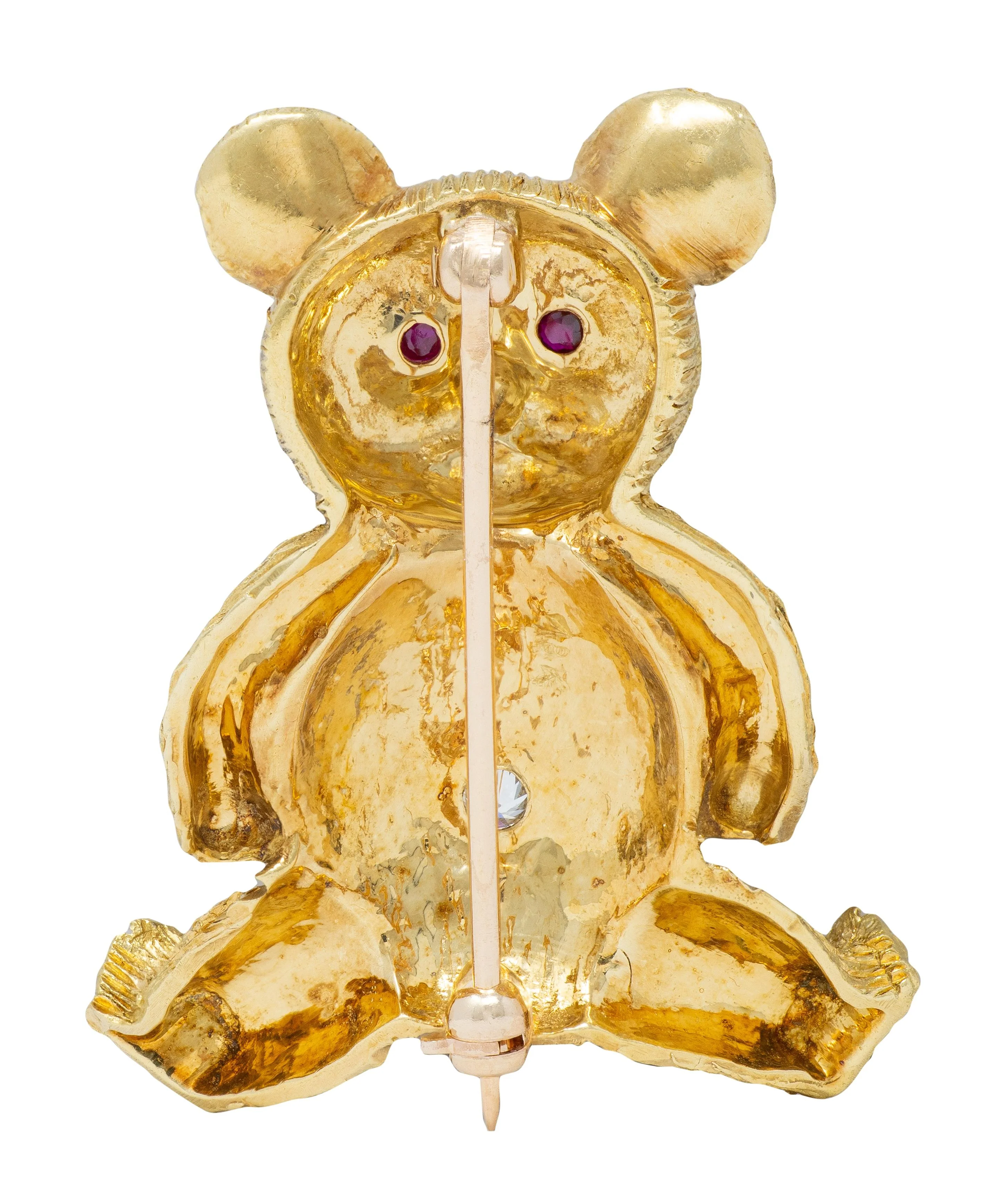1960's Ruby Diamond 18 Karat Yellow Gold Vintage Teddy Bear Animal Brooch - Image 4