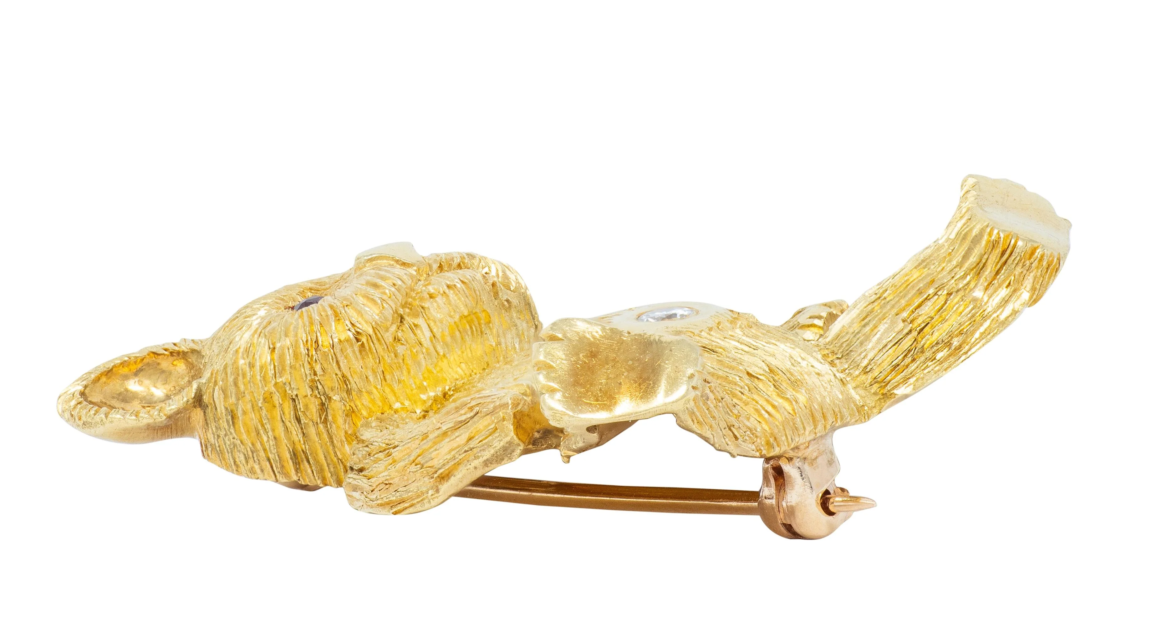 1960's Ruby Diamond 18 Karat Yellow Gold Vintage Teddy Bear Animal Brooch - Image 7