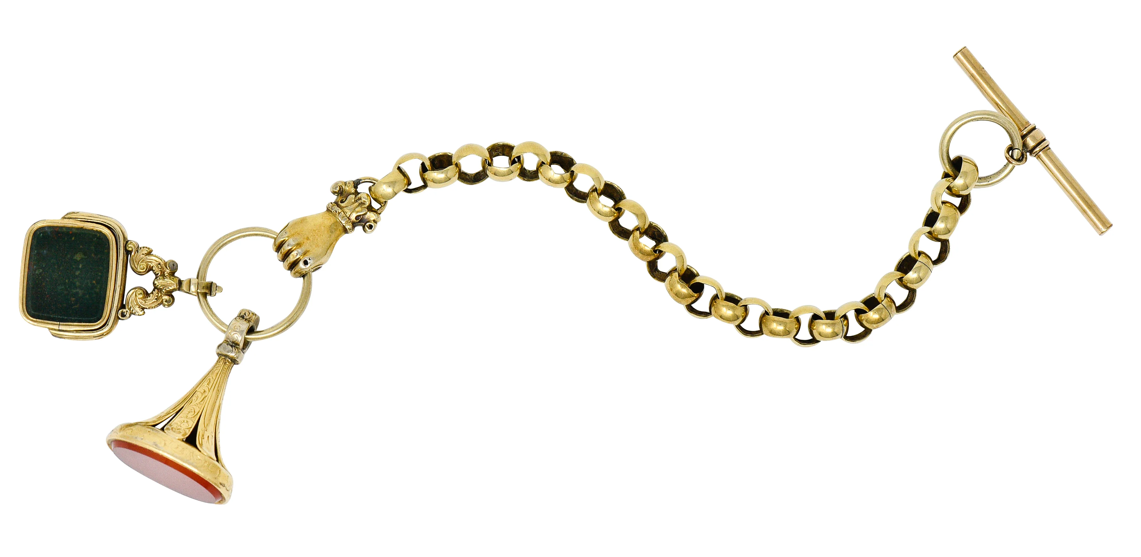 Georgian 14 & 18 Karat Gold Fob Charm Hand Bracelet - Image 10