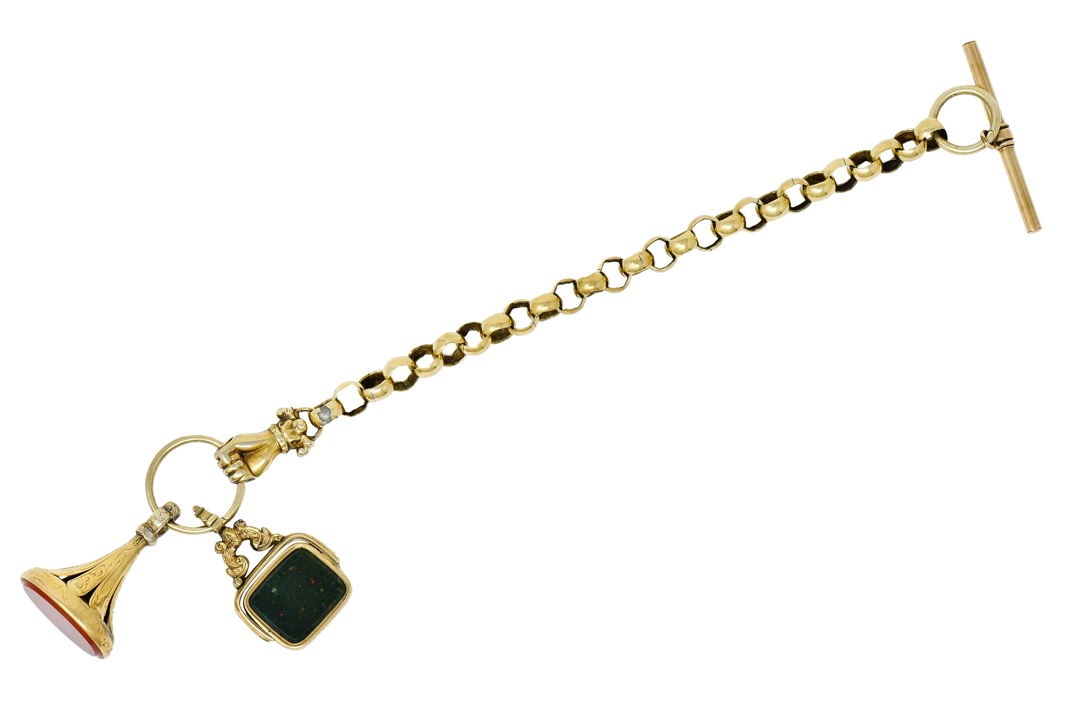 Georgian 14 & 18 Karat Gold Fob Charm Hand Bracelet - Image 2