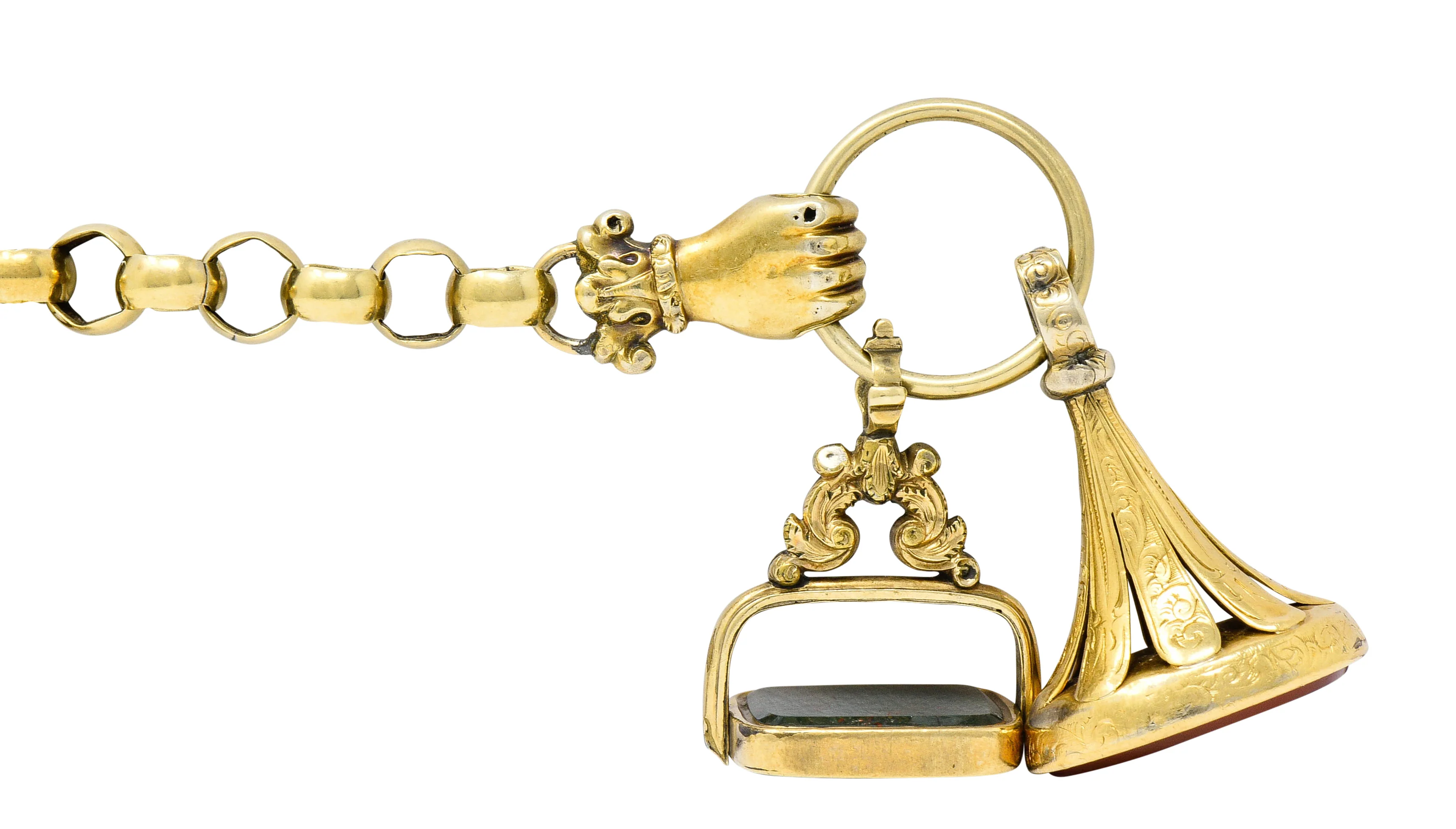 Georgian 14 & 18 Karat Gold Fob Charm Hand Bracelet - Image 5
