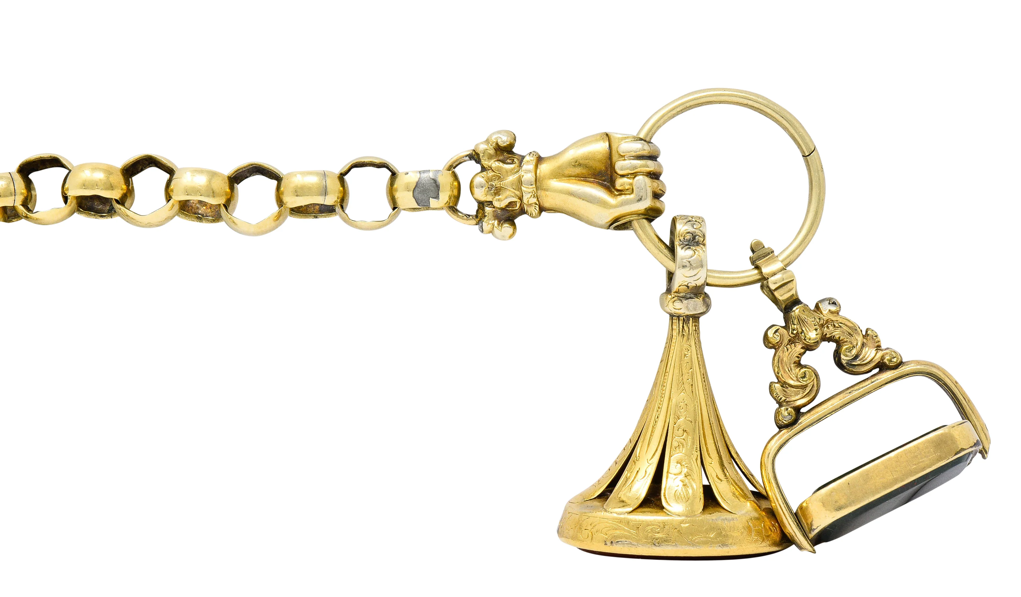 Georgian 14 & 18 Karat Gold Fob Charm Hand Bracelet - Image 6