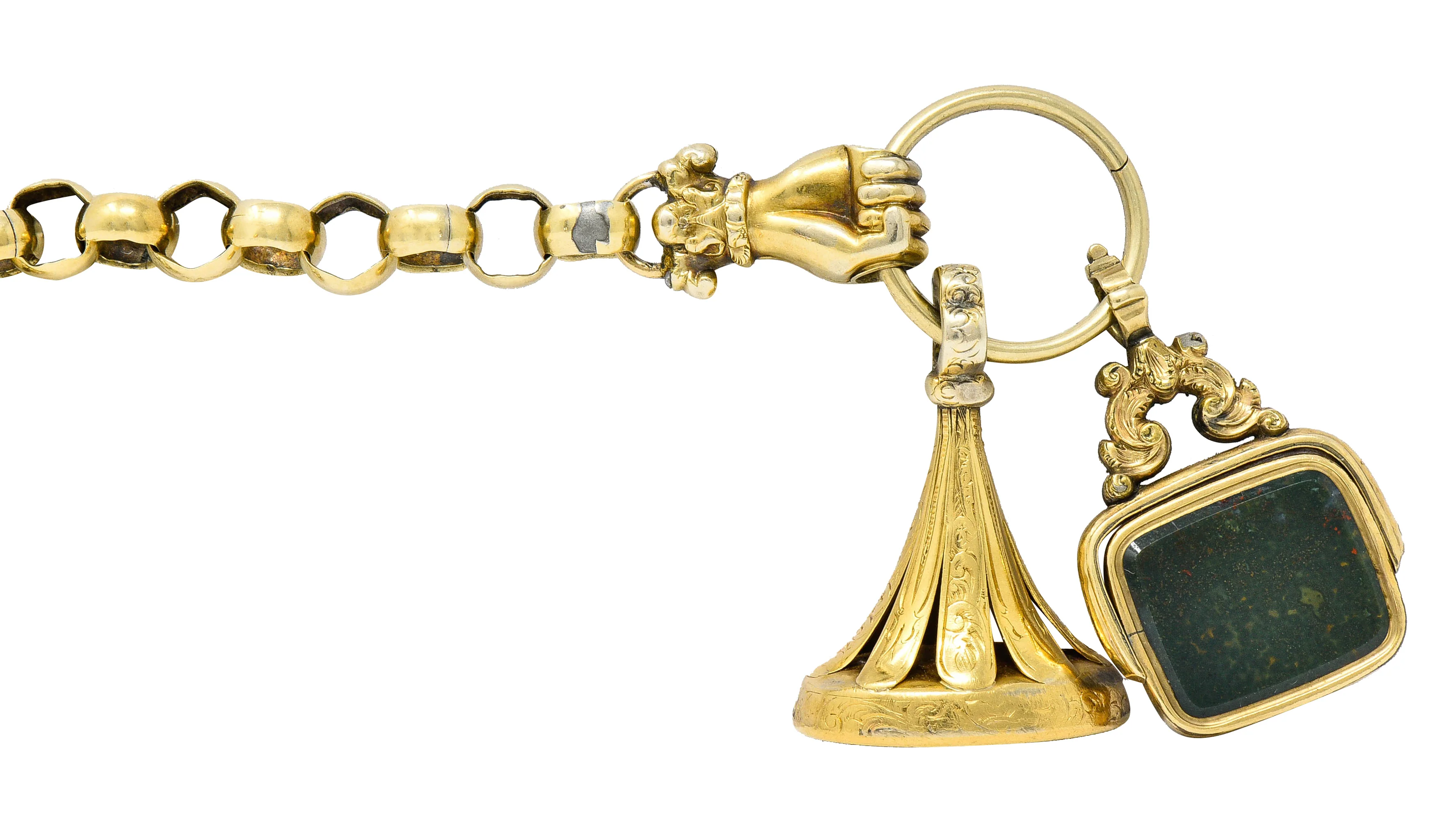 Georgian 14 & 18 Karat Gold Fob Charm Hand Bracelet - Image 7