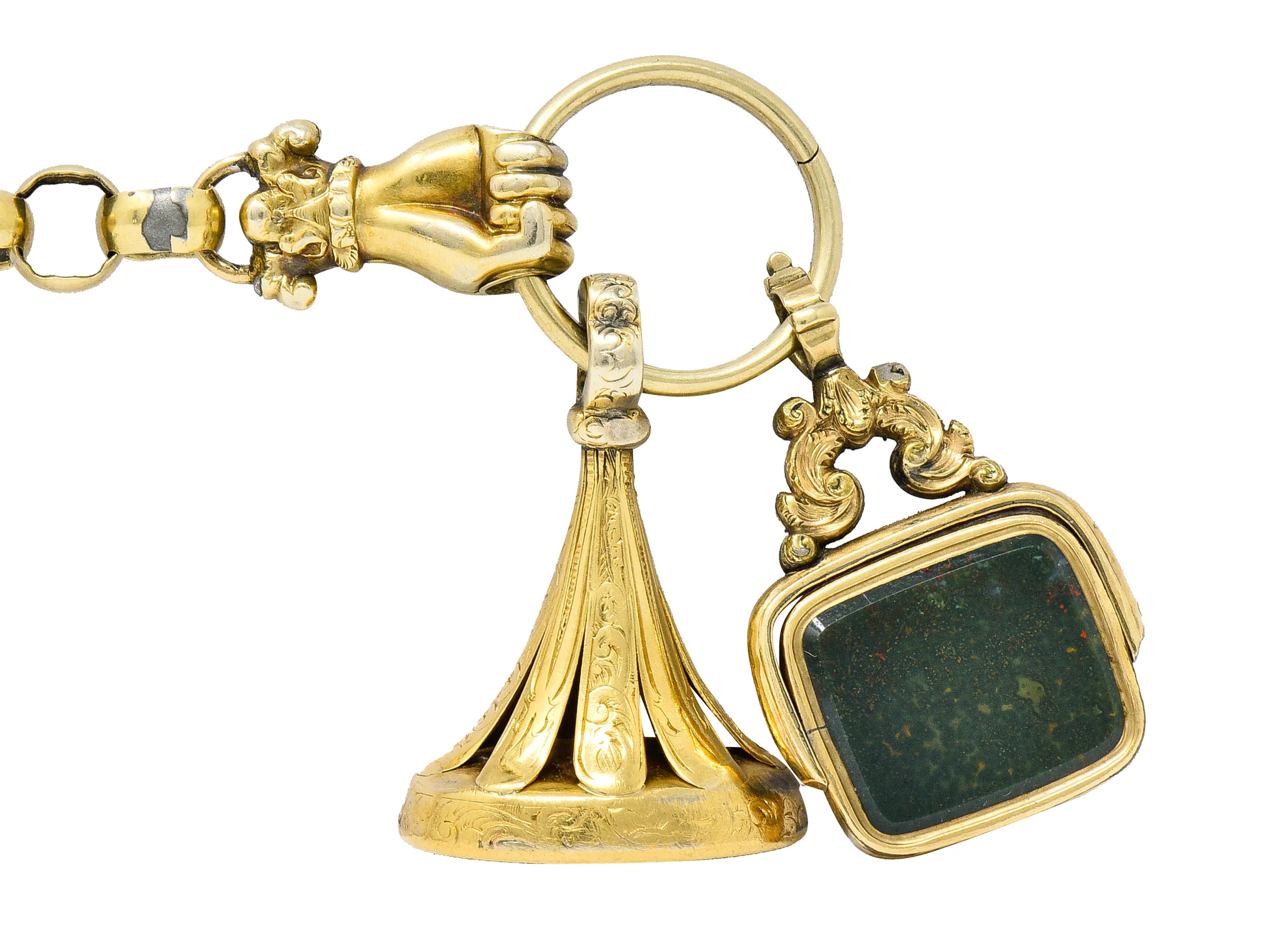 Georgian 14 & 18 Karat Gold Fob Charm Hand Bracelet - Image 8