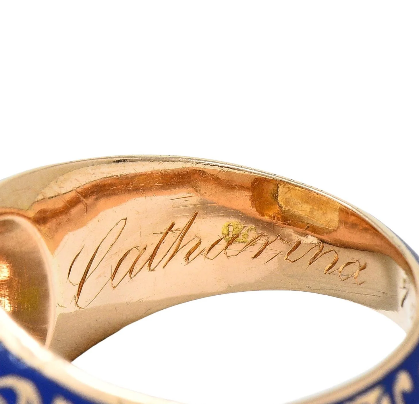 Georgian 1833 Carved Citrine Intaglio Ultramarine Enamel 14 Karat Yellow Gold Antique Unisex Heraldic Signet Ring - Image 7