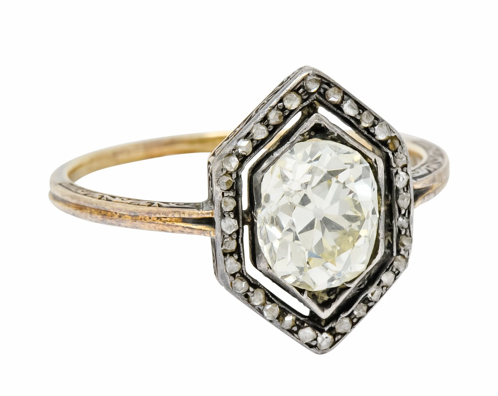 Georgian 2.00 CTW Diamond Silver-Topped 14 Karat Gold Engagement Ring Circa 1800's - Image 2
