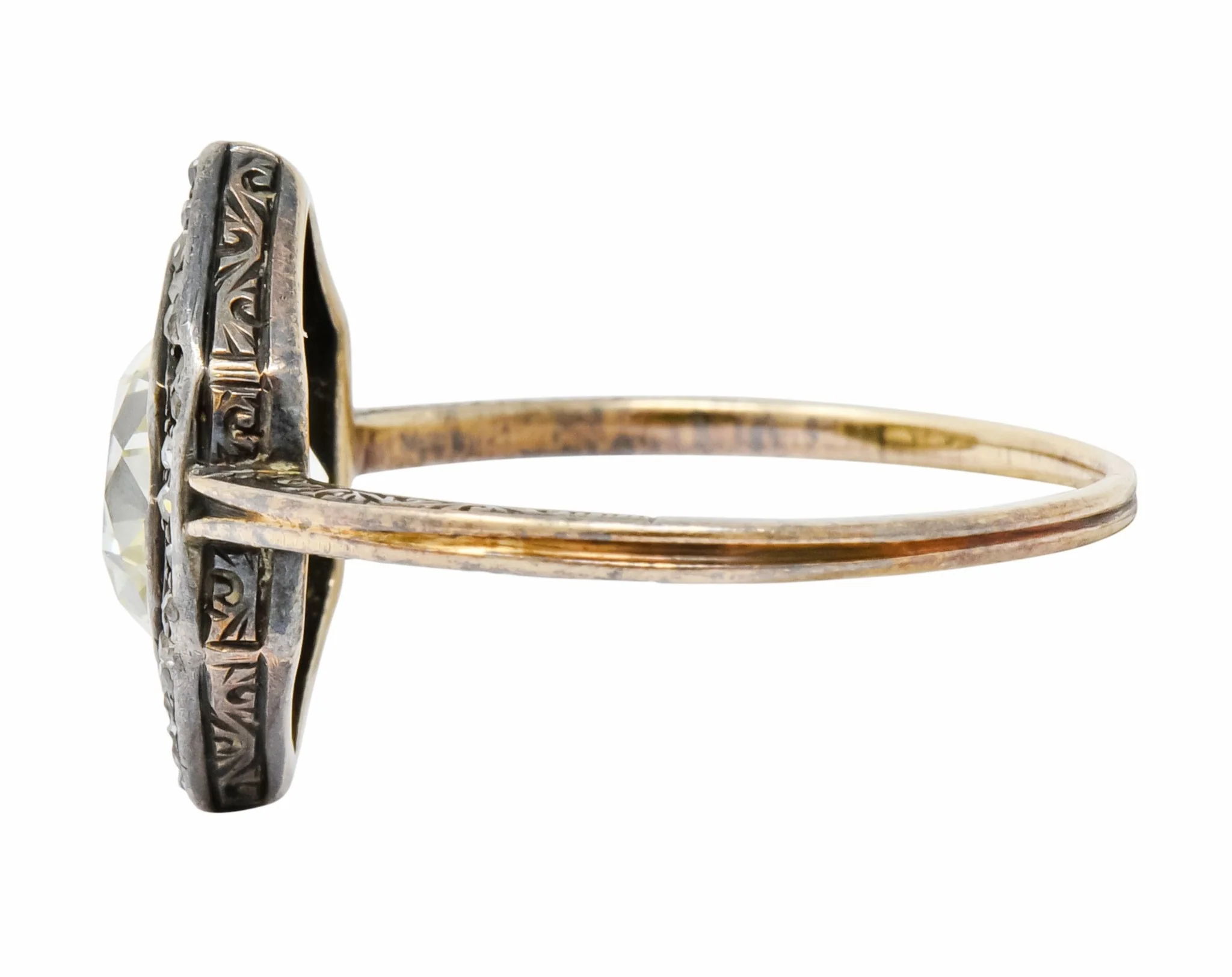 Georgian 2.00 CTW Diamond Silver-Topped 14 Karat Gold Engagement Ring Circa 1800's - Image 5